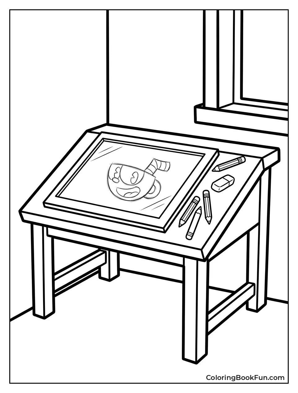 Old Desk With Cuphead Sketch