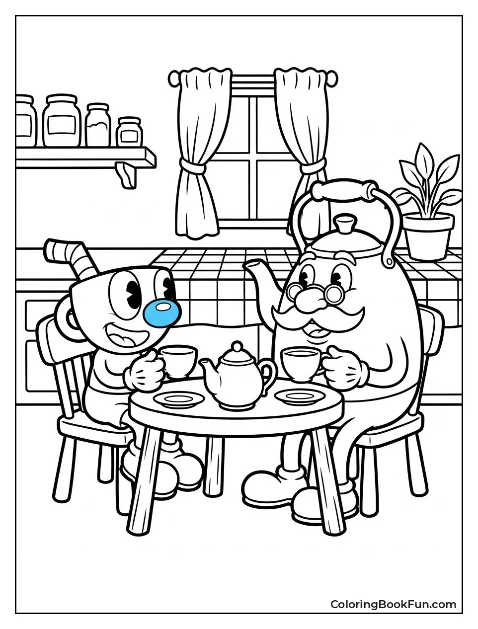 Mugman Having Tea With Kettle