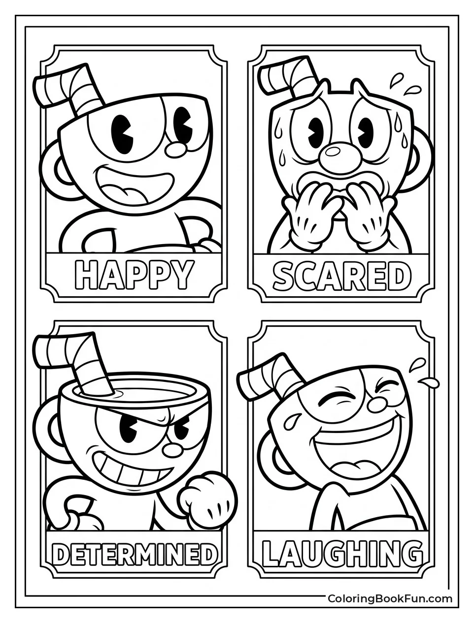 Cuphead Showing Four Different Faces