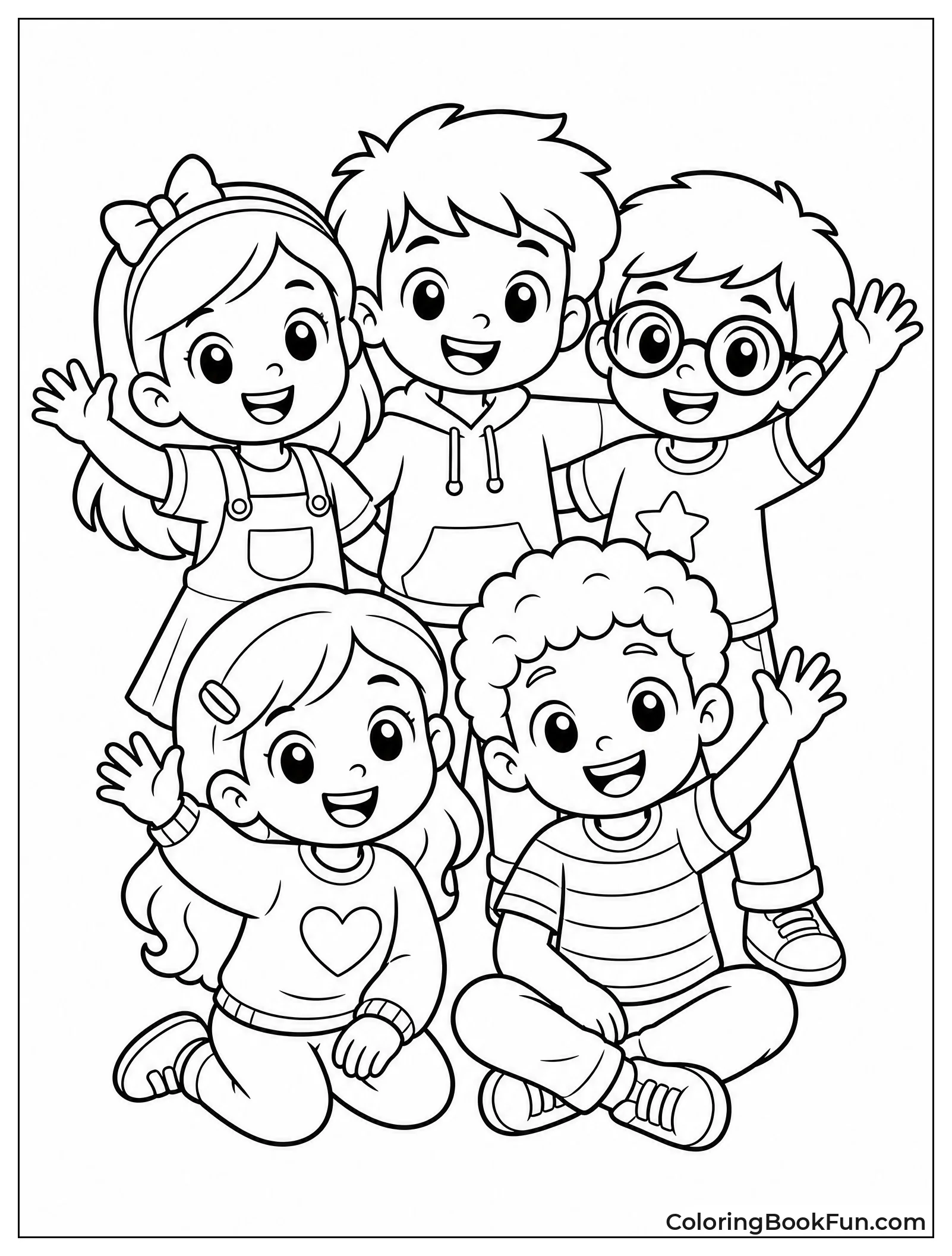 Cute Kids Waving and Smiling
