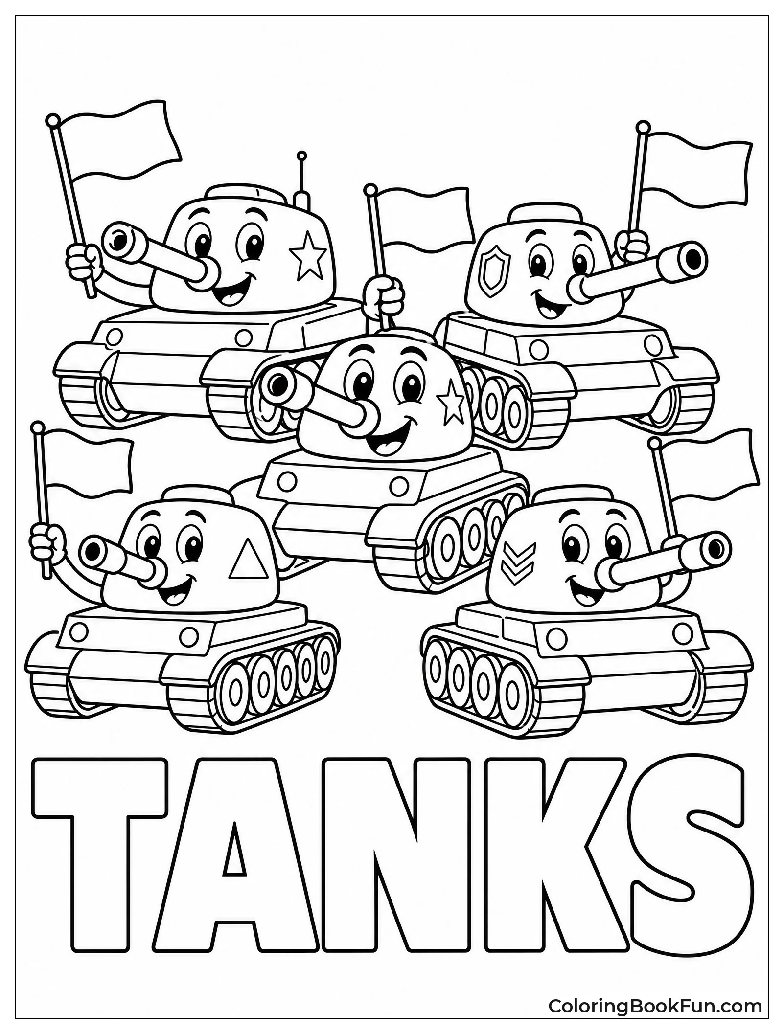 Group of Happy Cartoon Tanks