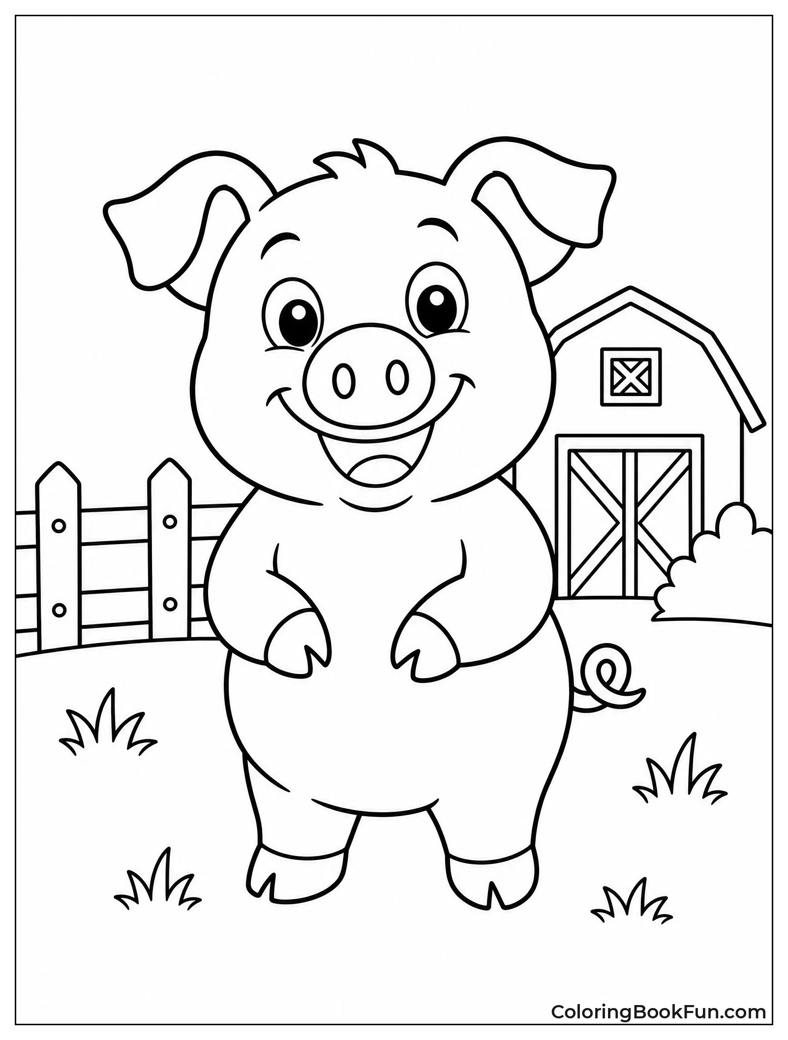 Friendly Piggy Standing on Farm