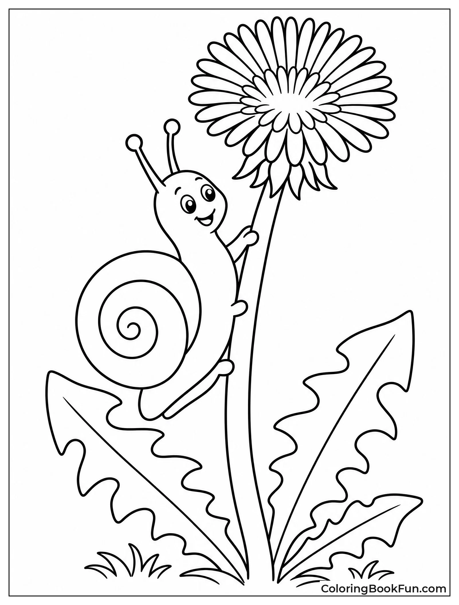 Snail Climbs Tall Dandelion Stem