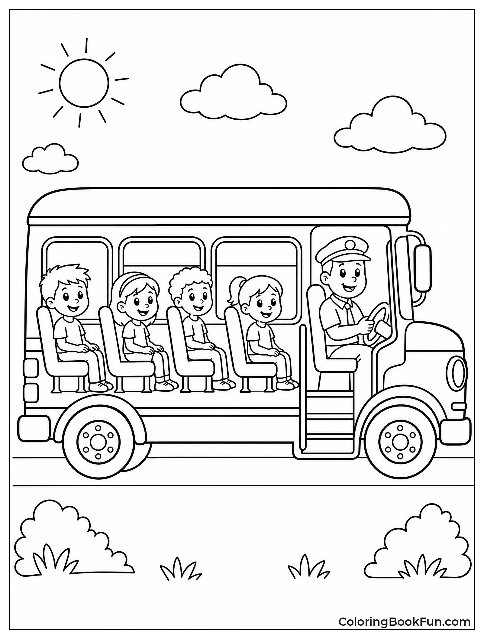 Kids Sit Inside Bus Seats