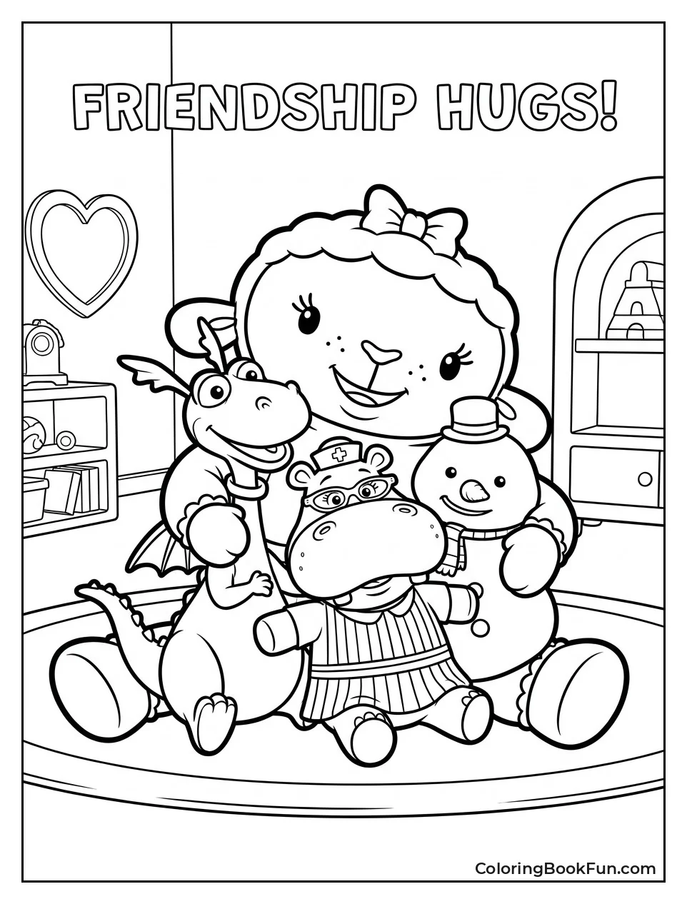 Lambie Cuddling Her Toy Friends
