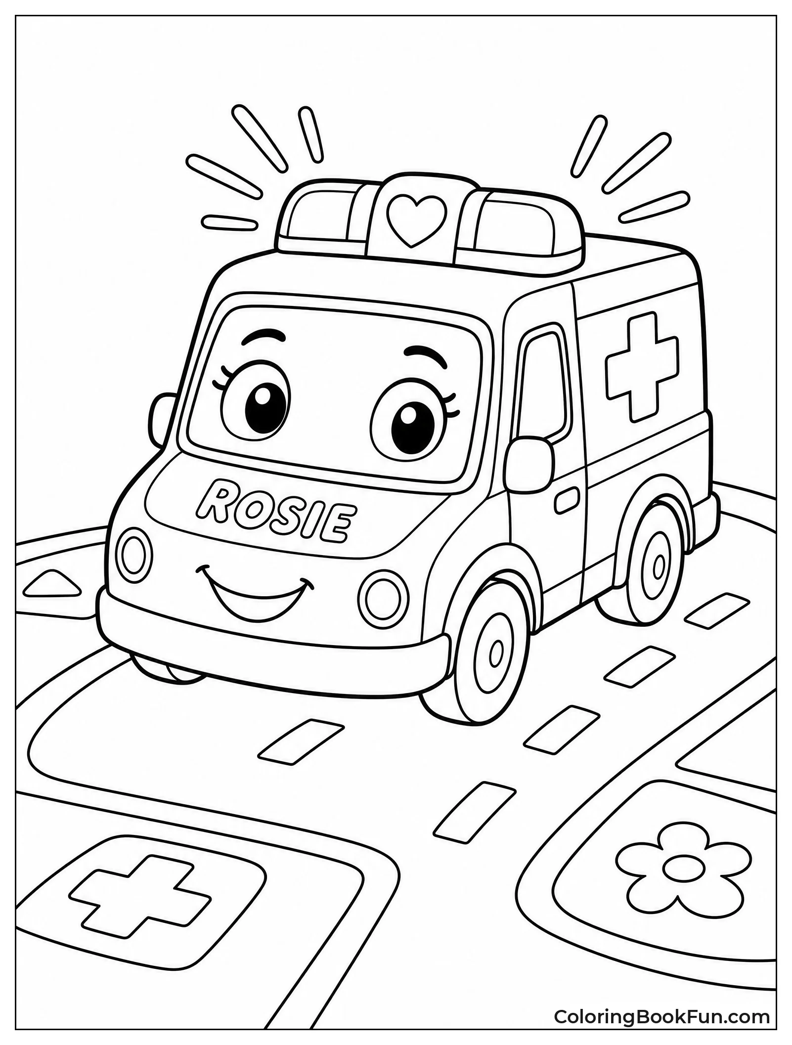 Rosie Driving with Flashing Lights