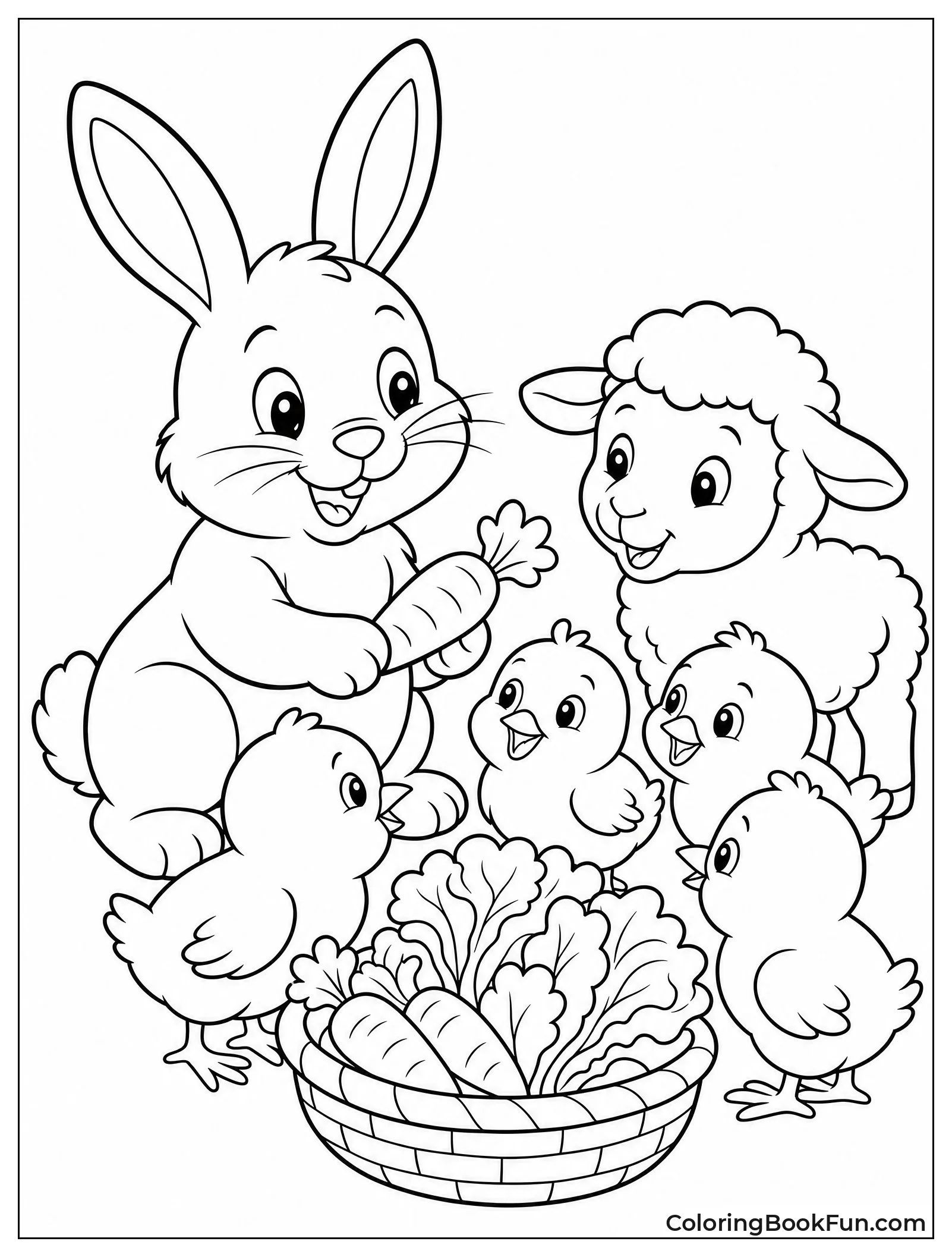 Bunny Picnic with Chicks and Lamb
