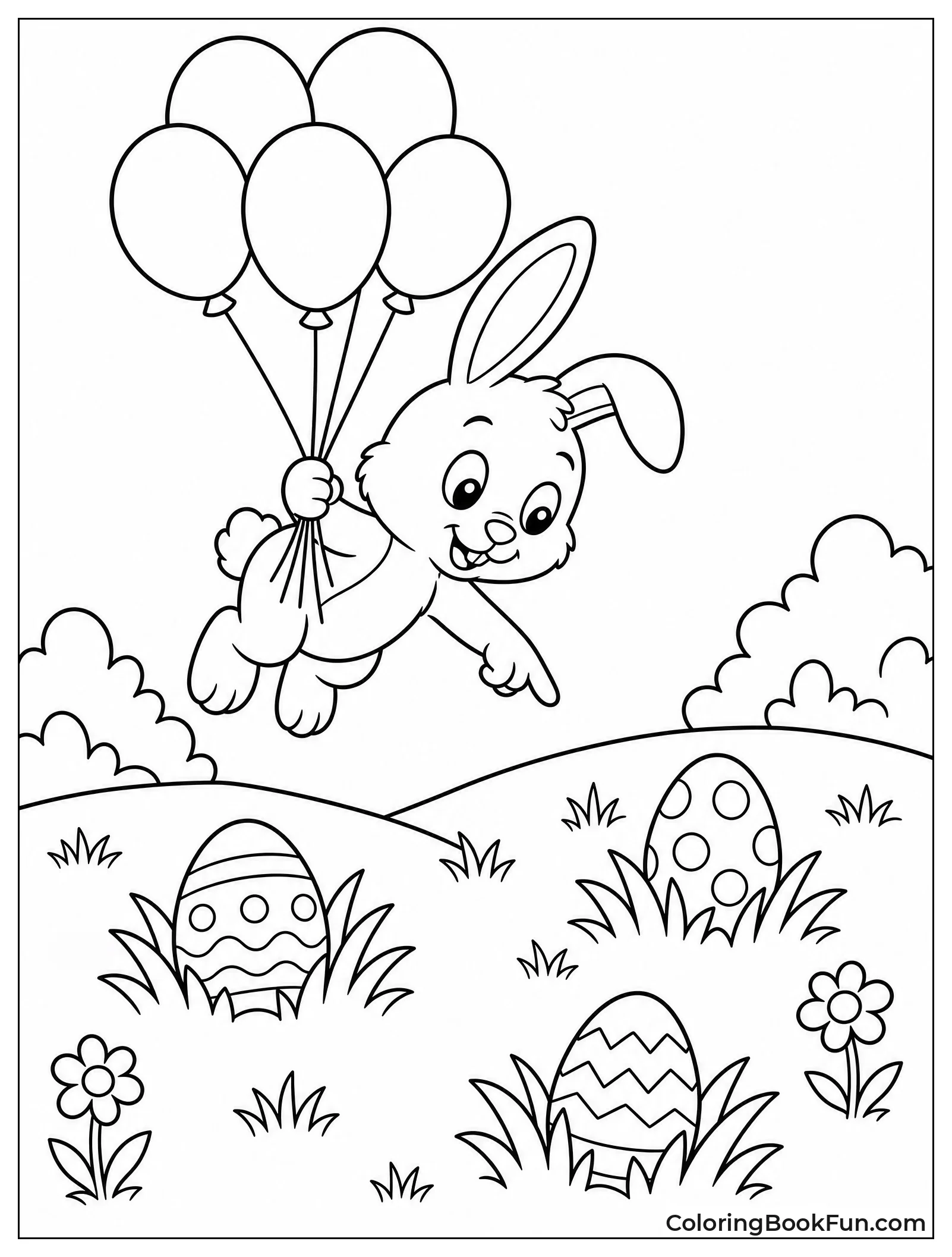 Bunny Floating with Colorful Balloons