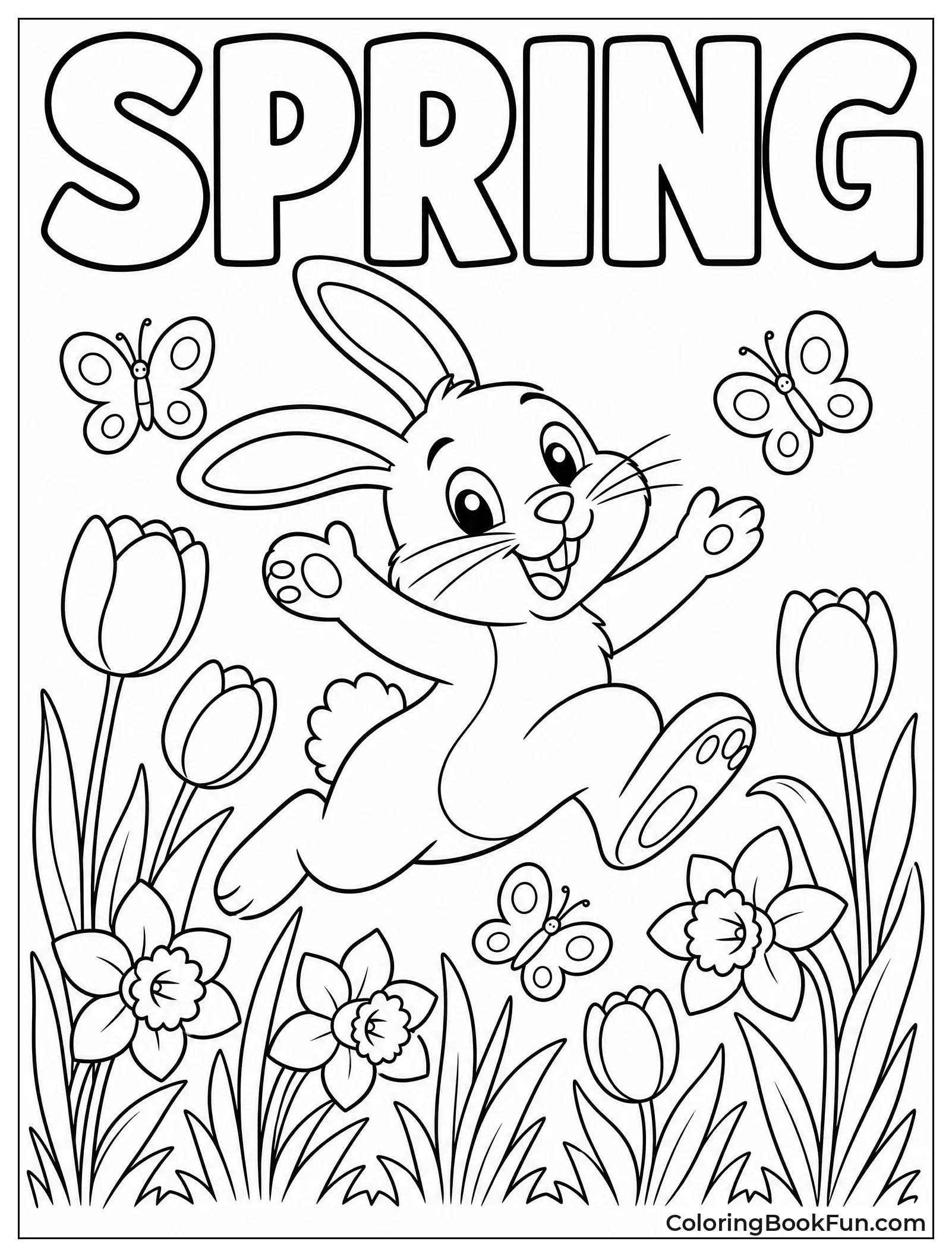 Bunny Leaping through Tulips