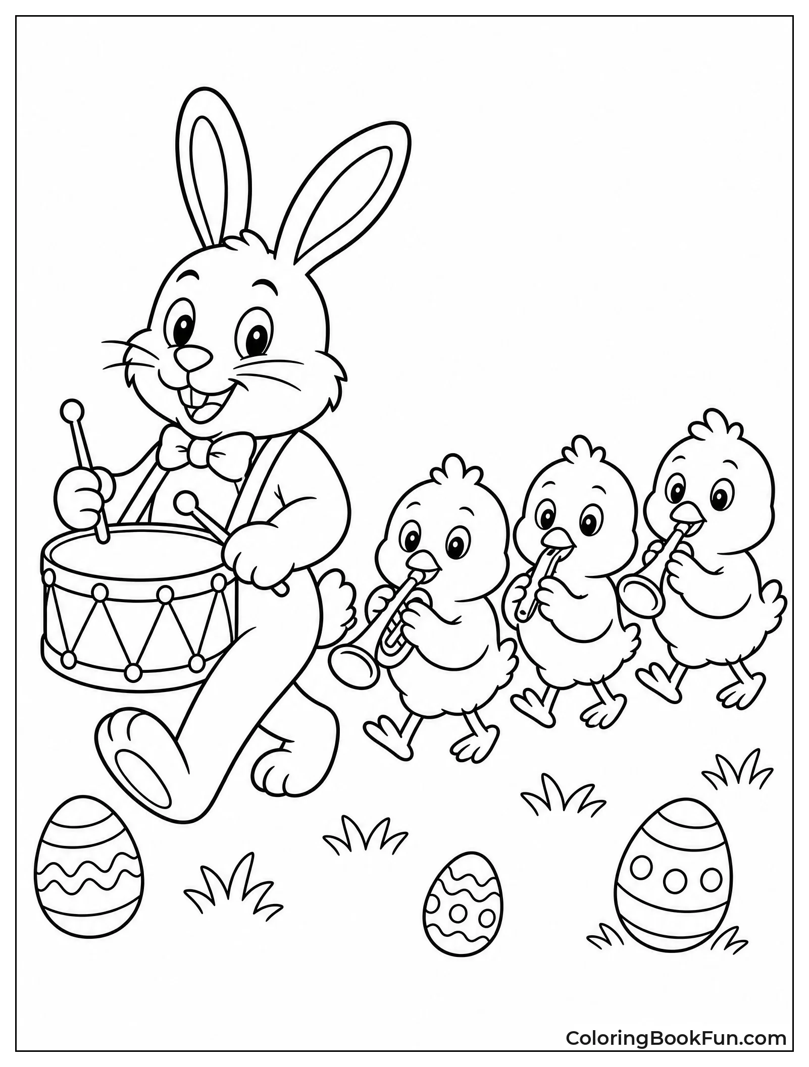 Bunny Leads Parade with Chicks