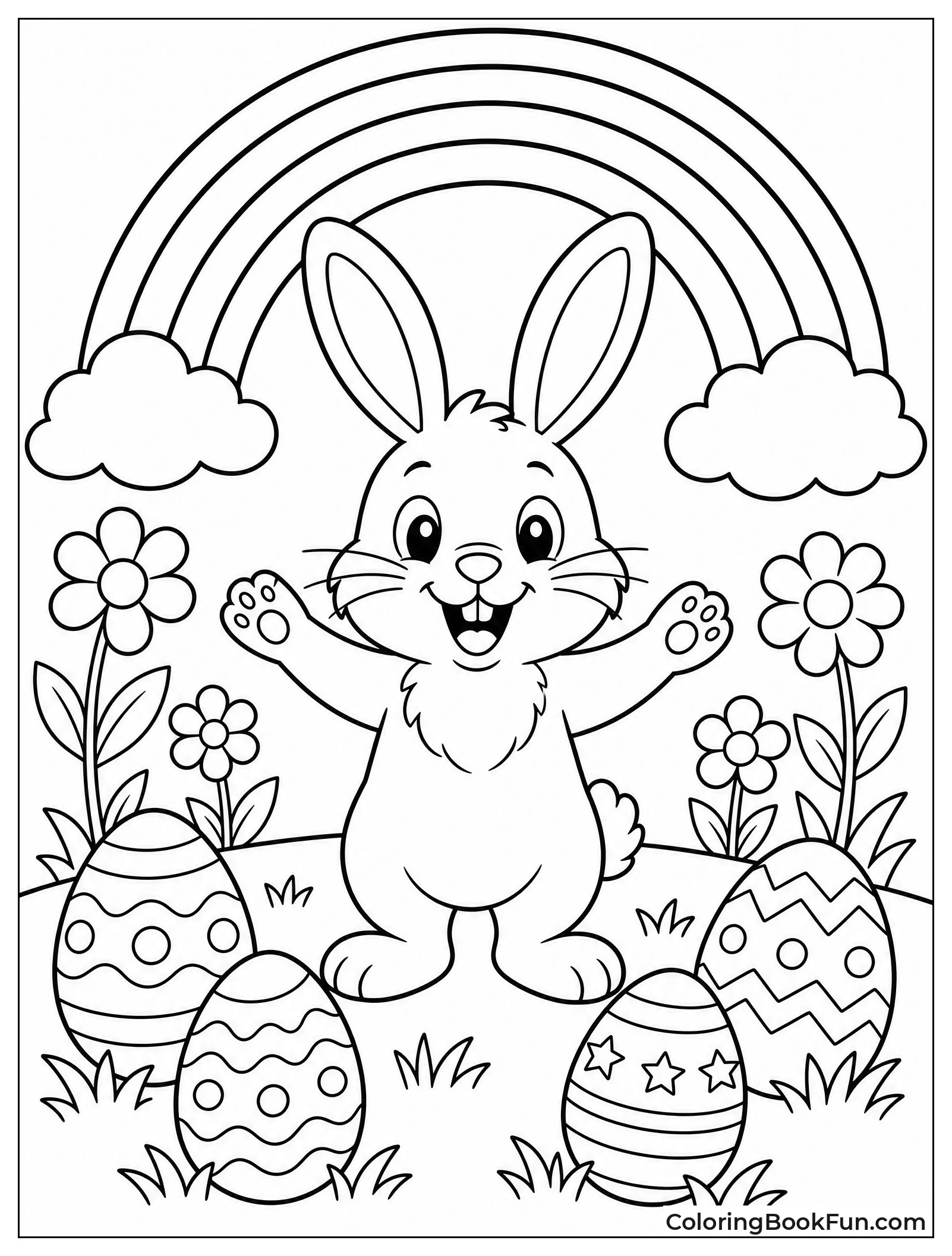 Bunny Standing under Rainbow