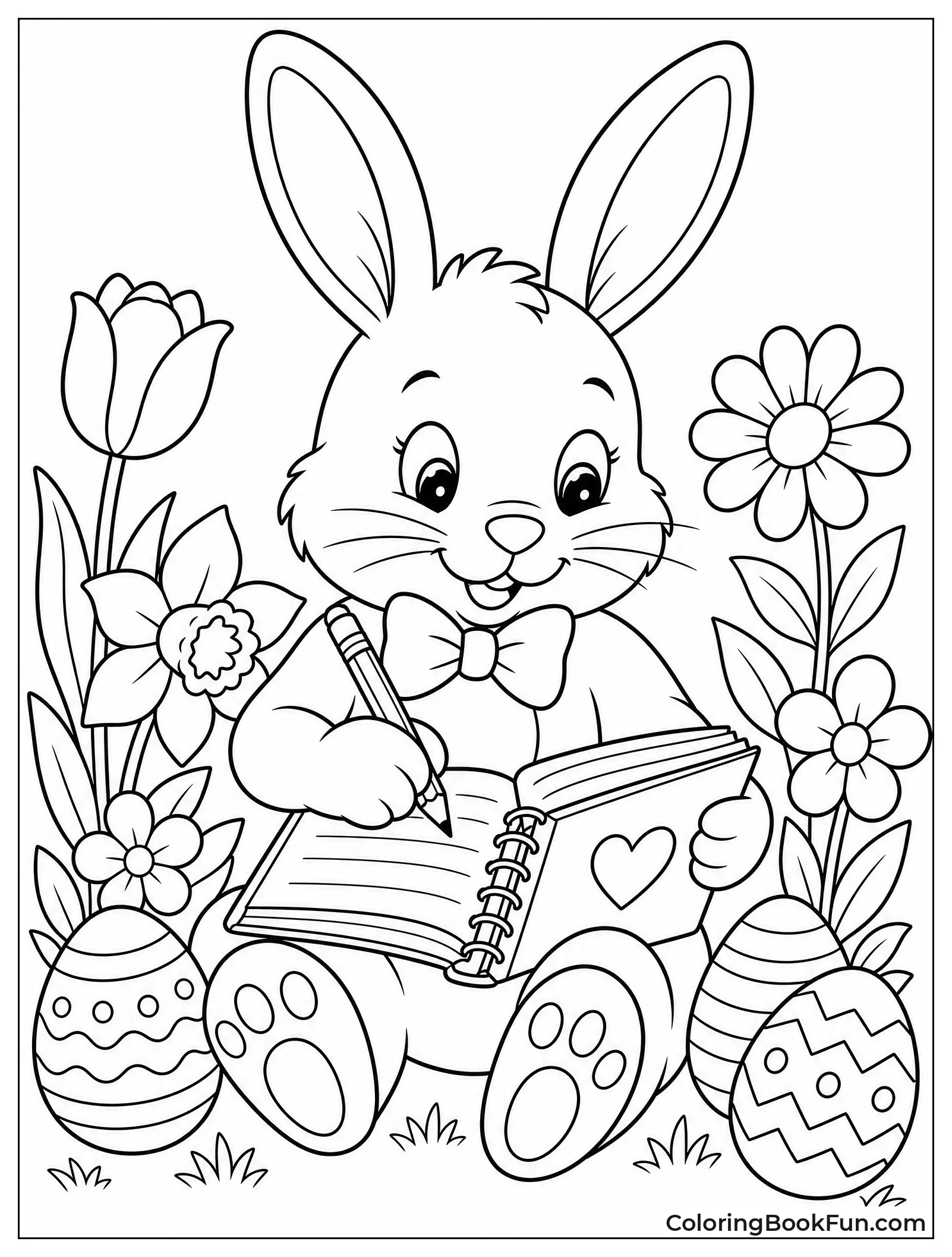 Bunny Writing in Spring Journal