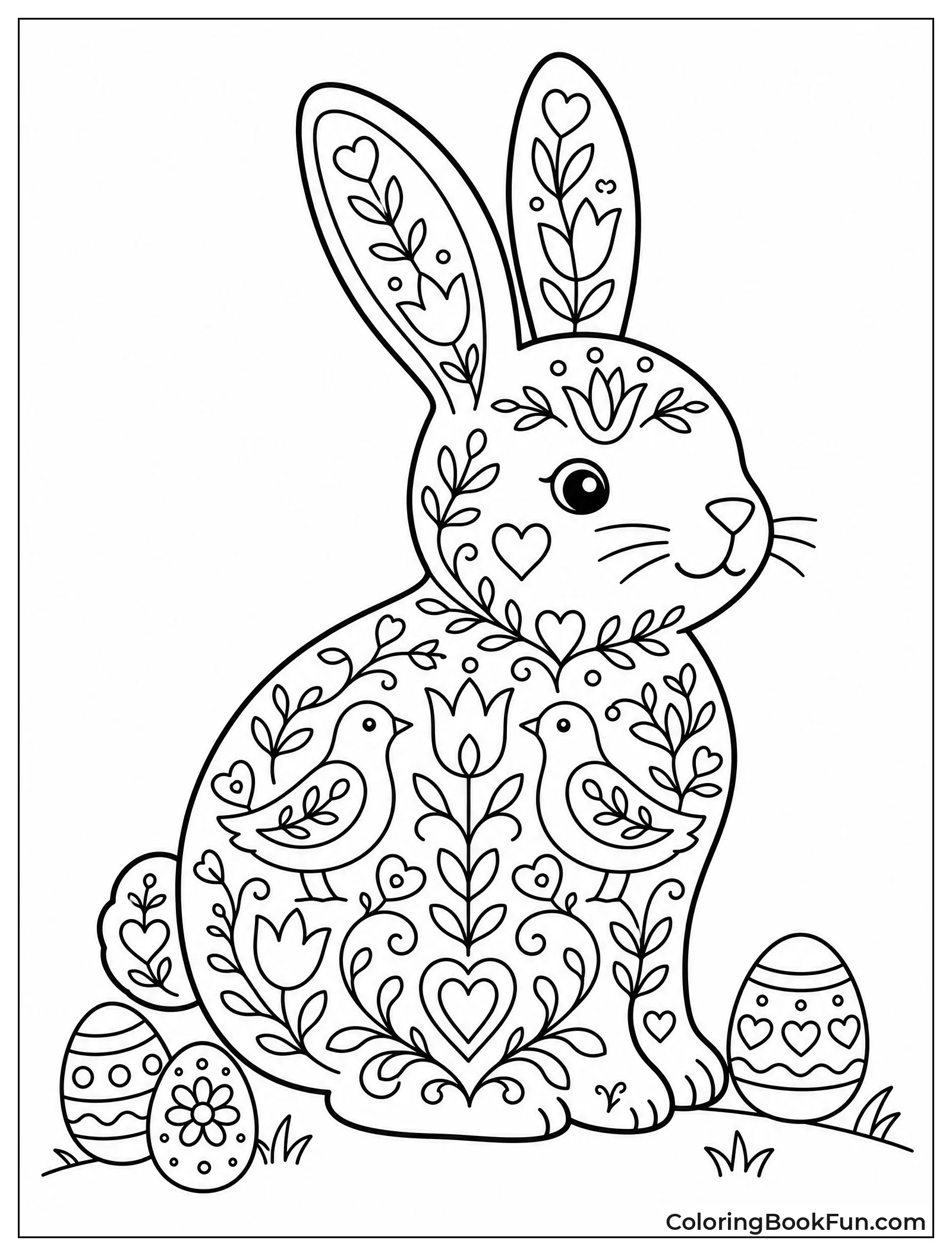 Folk Art Bunny with Birds