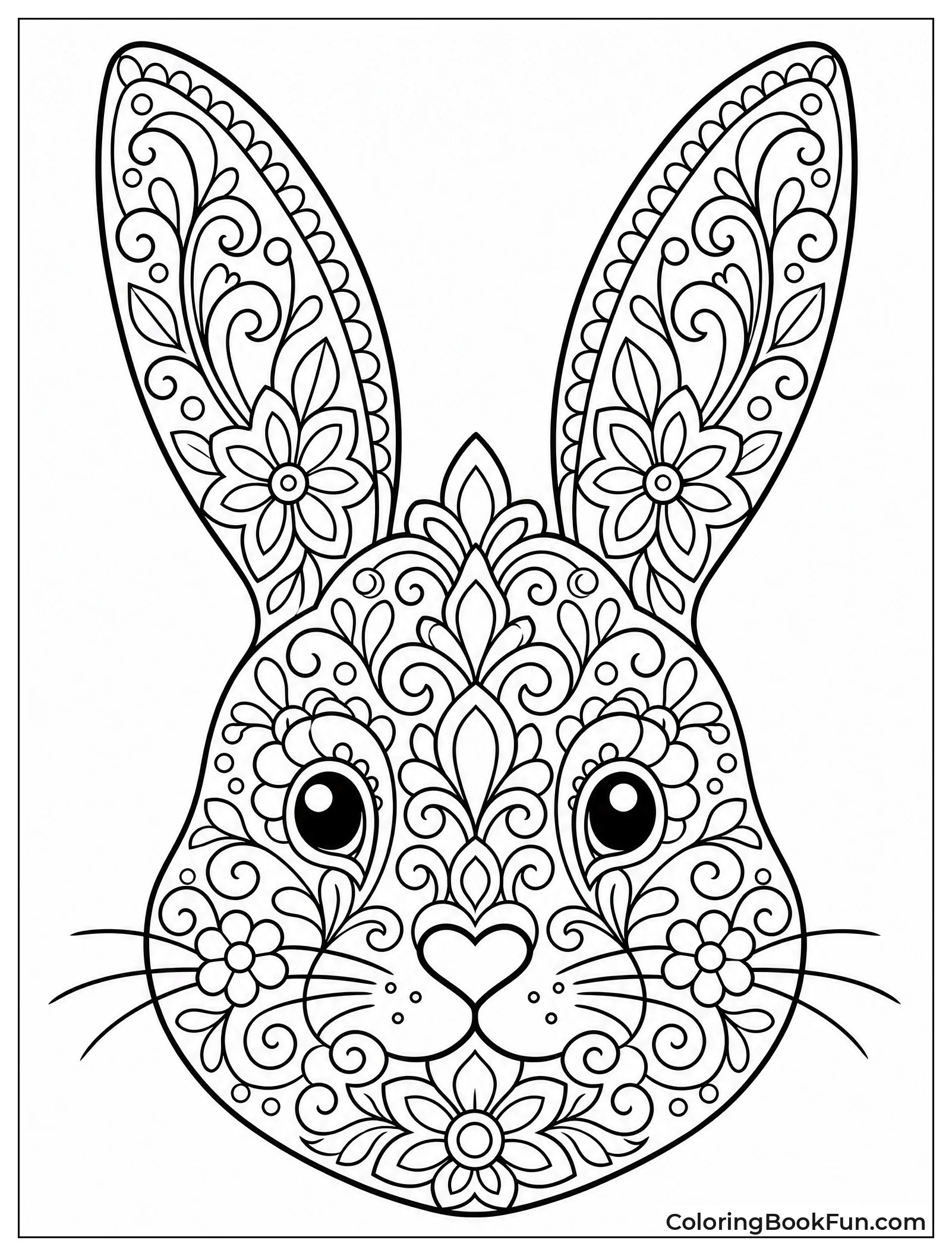 Mandala Bunny Head with Flowers