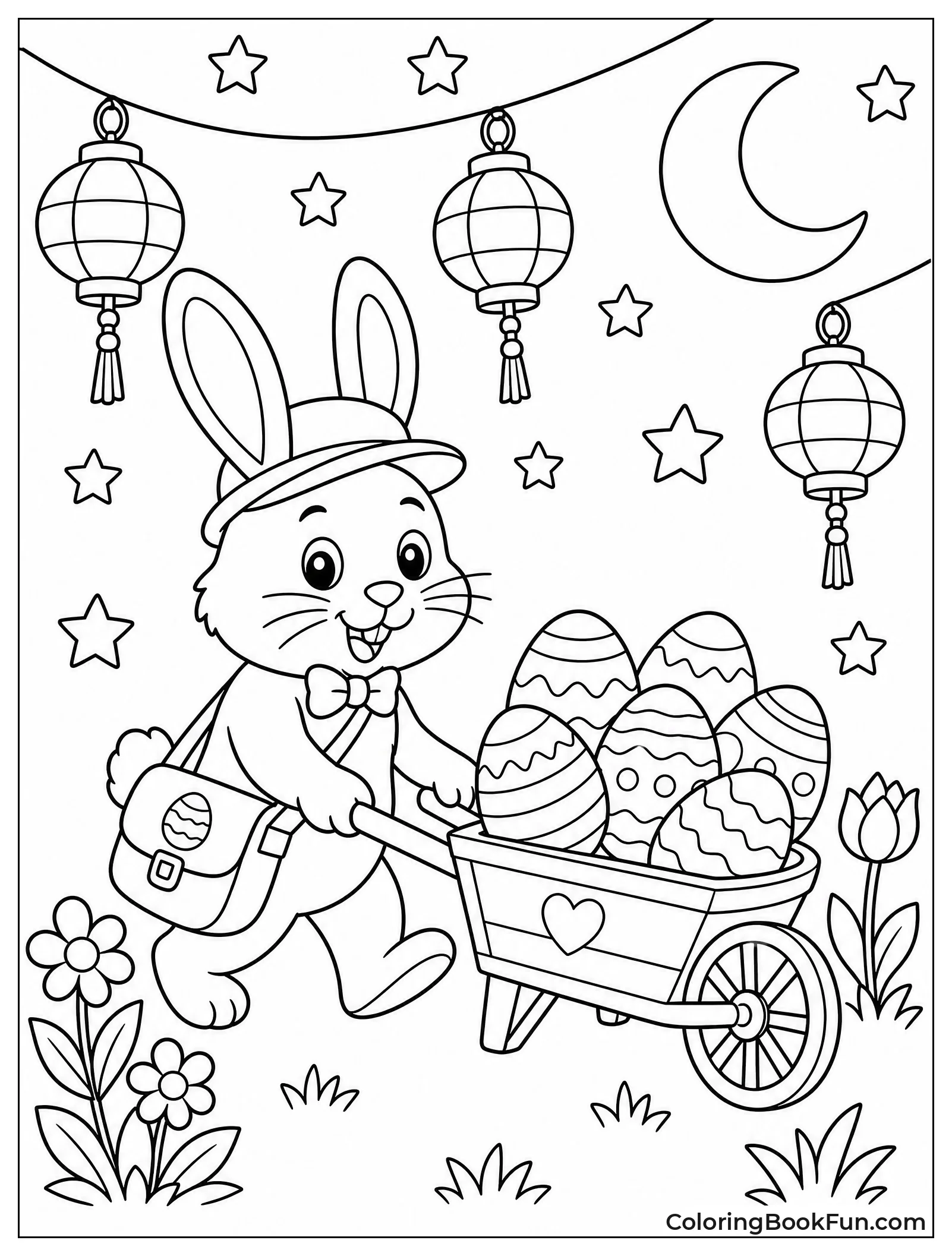 Bunny with Glowing Eggs at Night