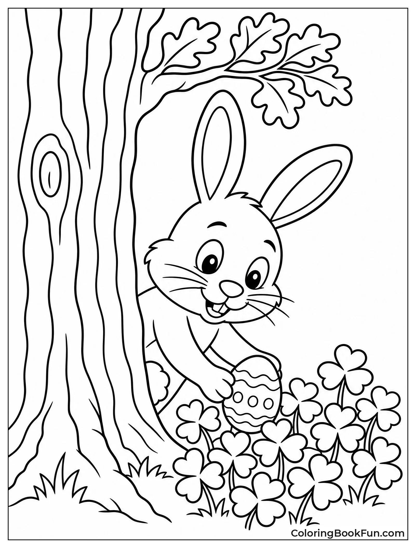 Bunny Hiding Egg behind Tree