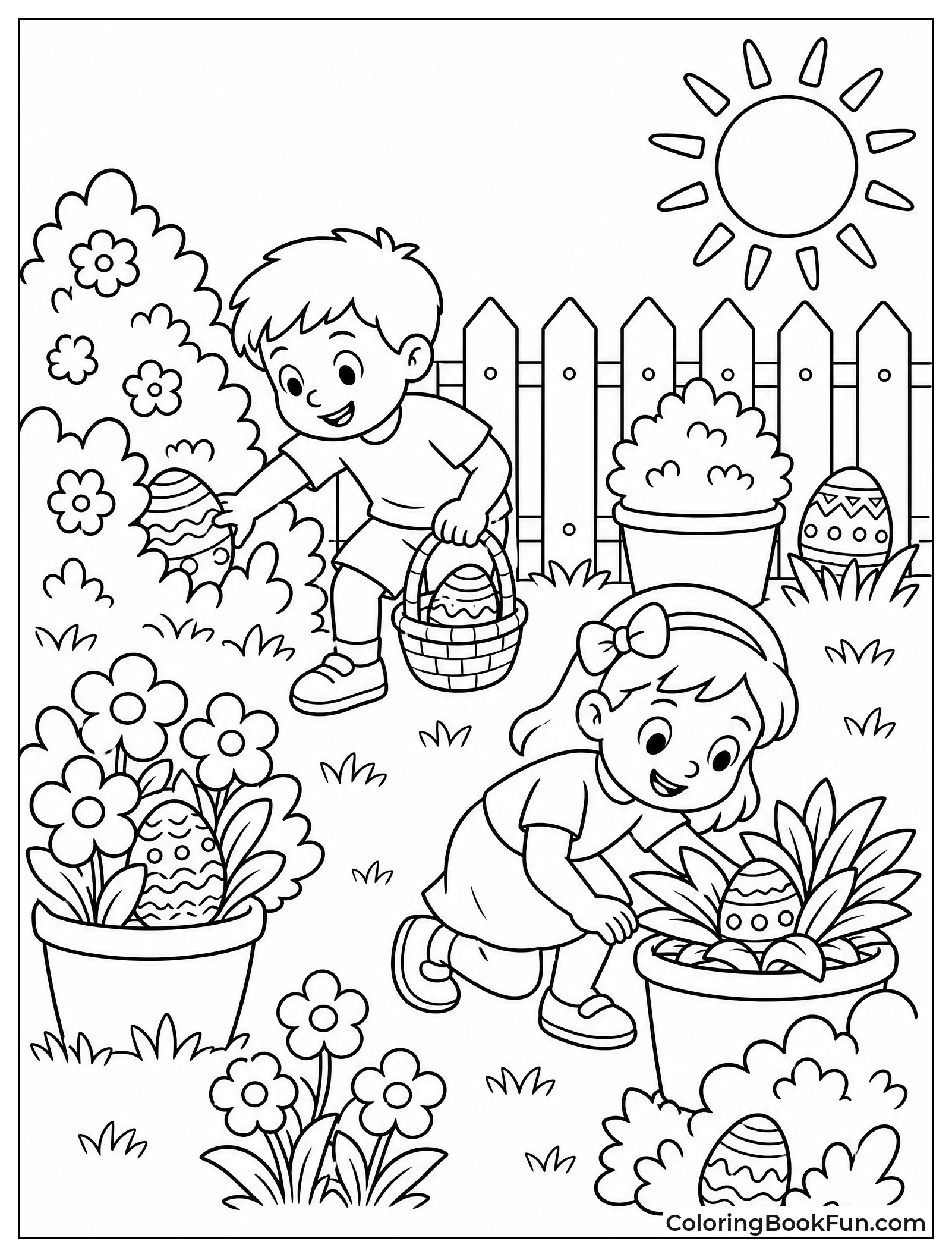 Kids Hunt Eggs in Garden