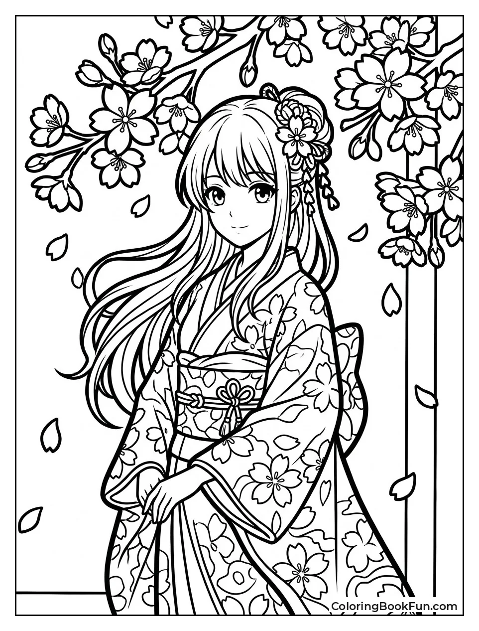 Girl in Kimono under Blossoms