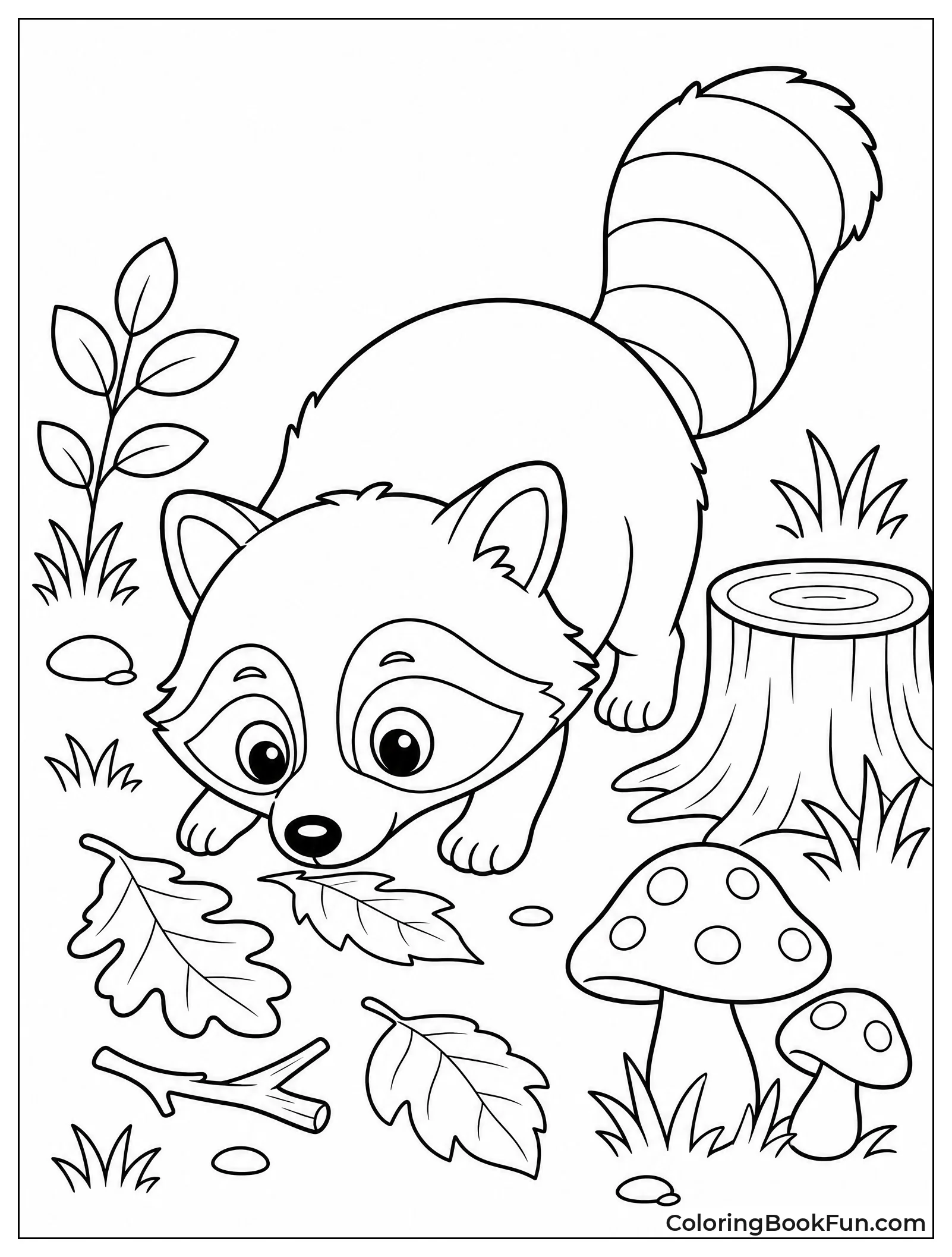 Curious Raccoon Exploring Forest