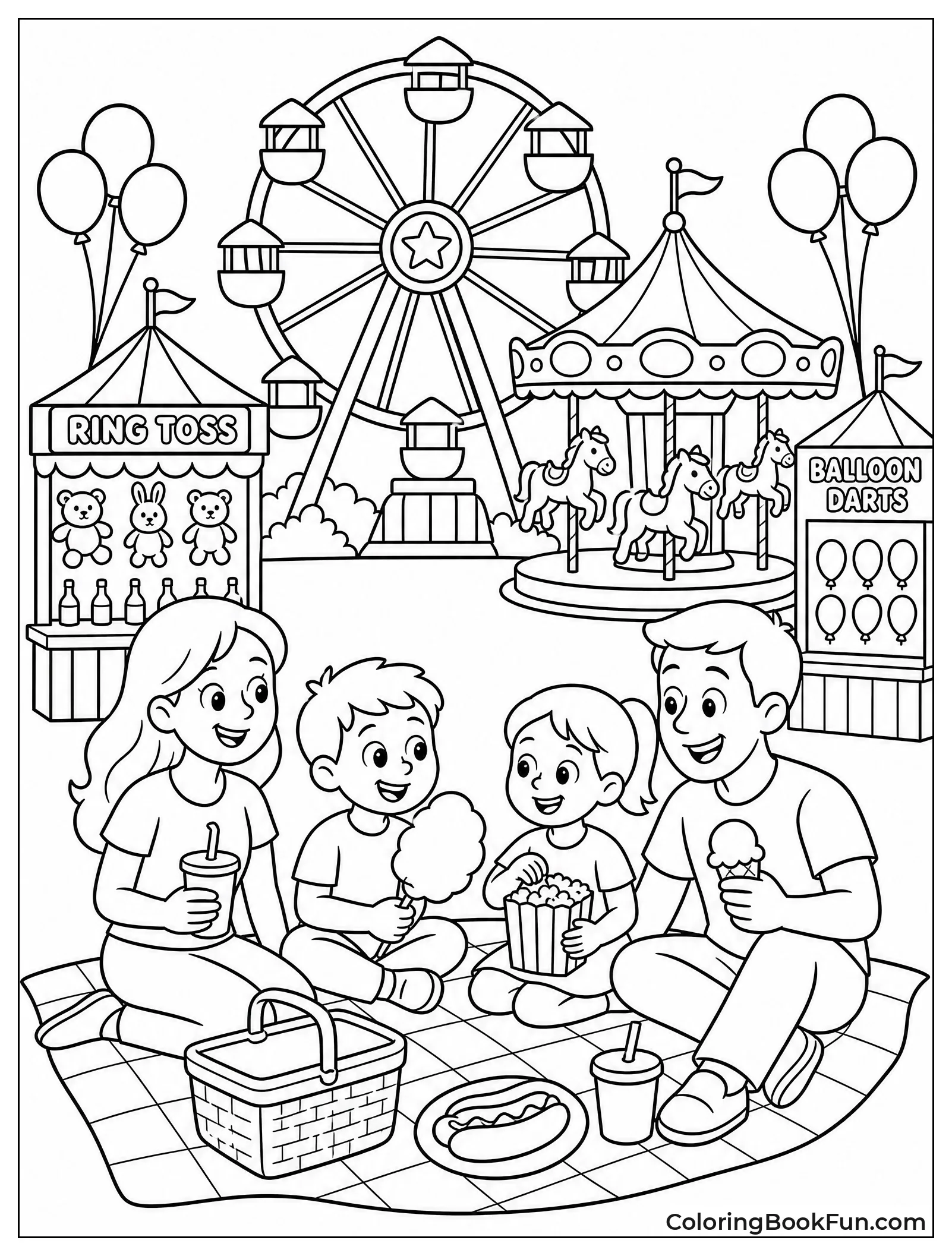 Family Picnic Watching Carnival Rides