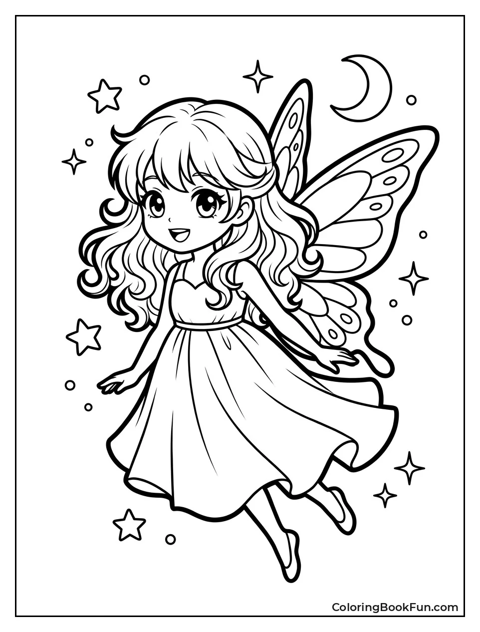 Winged Girl Floating among Stars