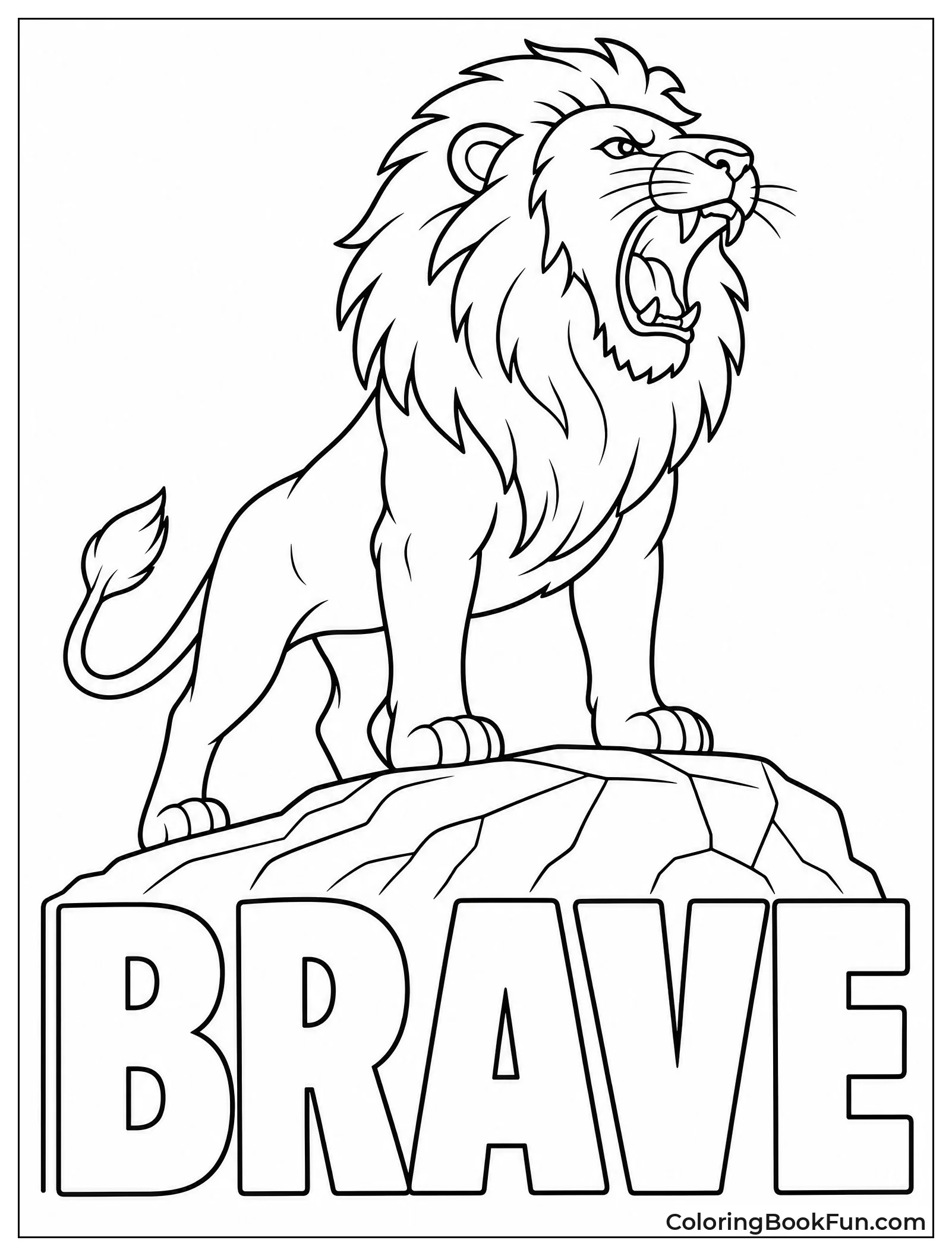 Brave Lion Roaring on Rock