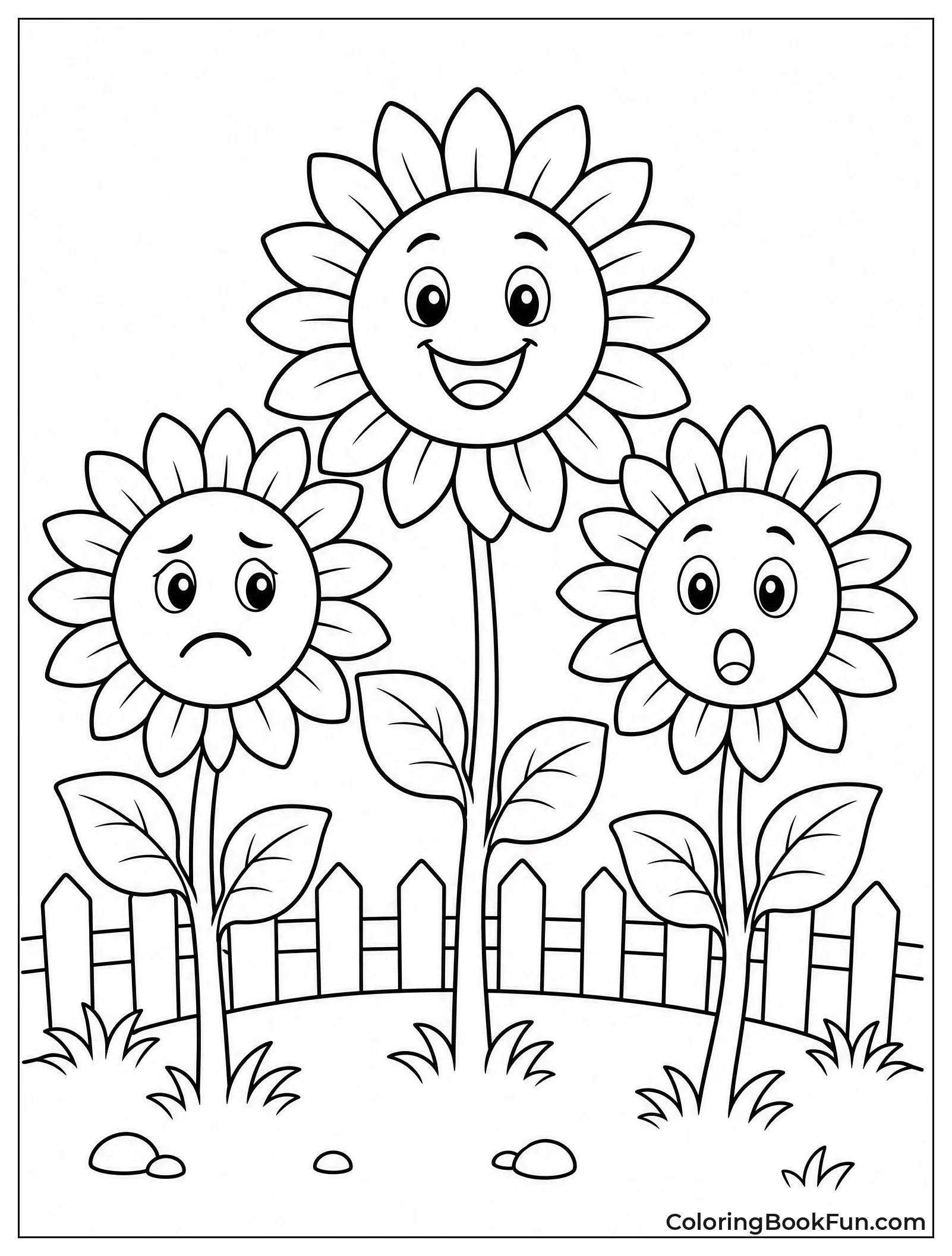 Sunflowers Showing Happy and Sad Faces