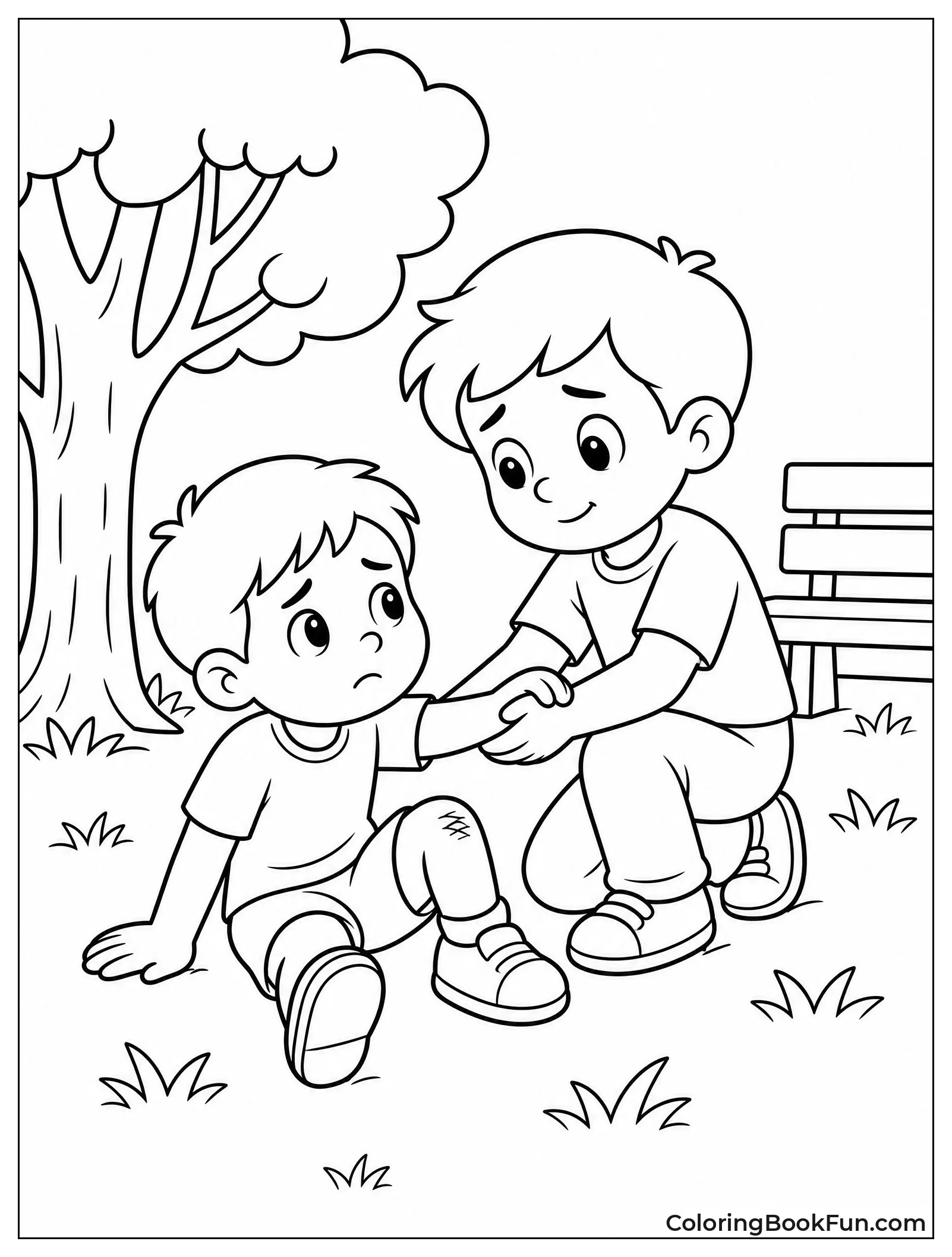 Child Helping Friend in Park