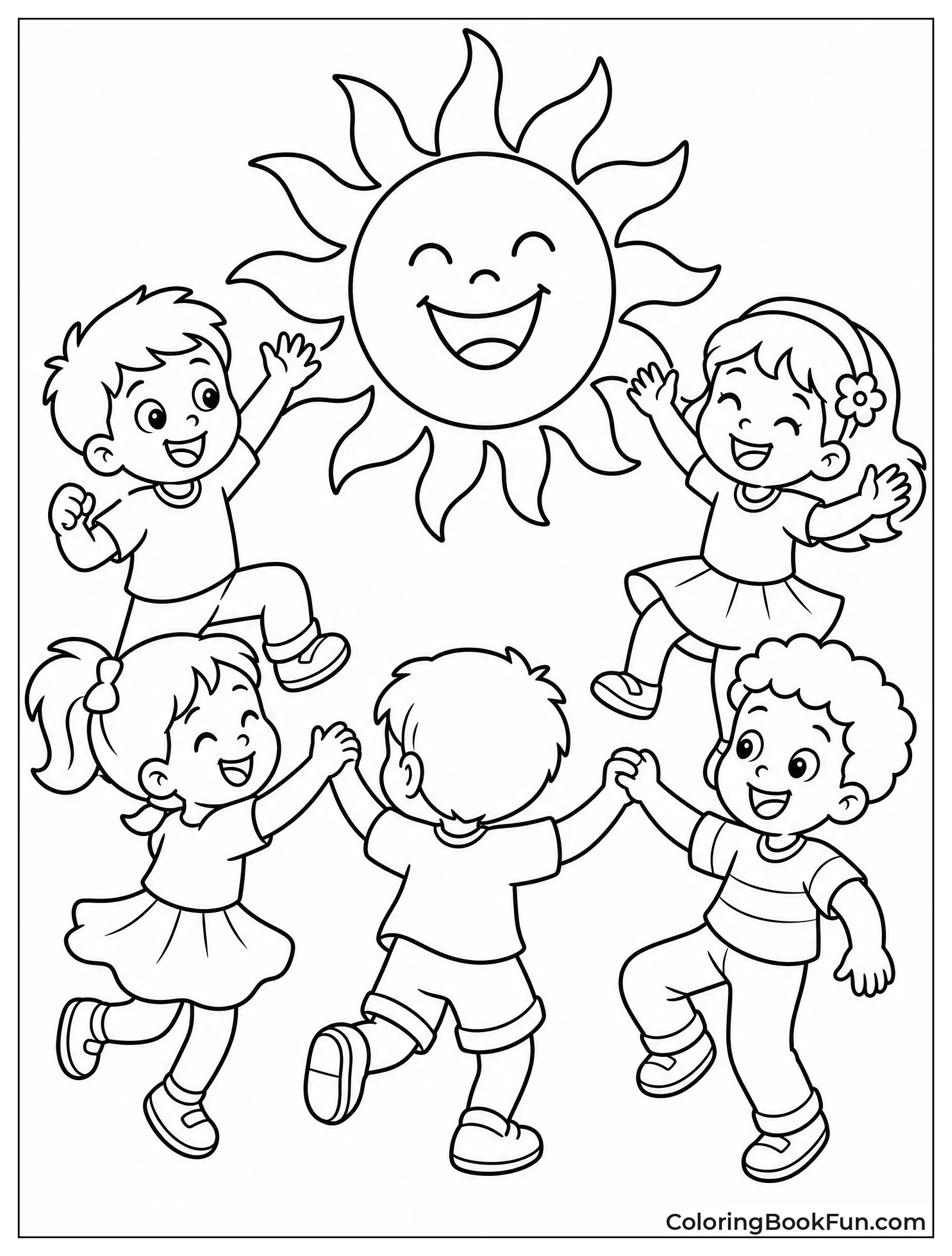 Happy Children Dancing Around Sun