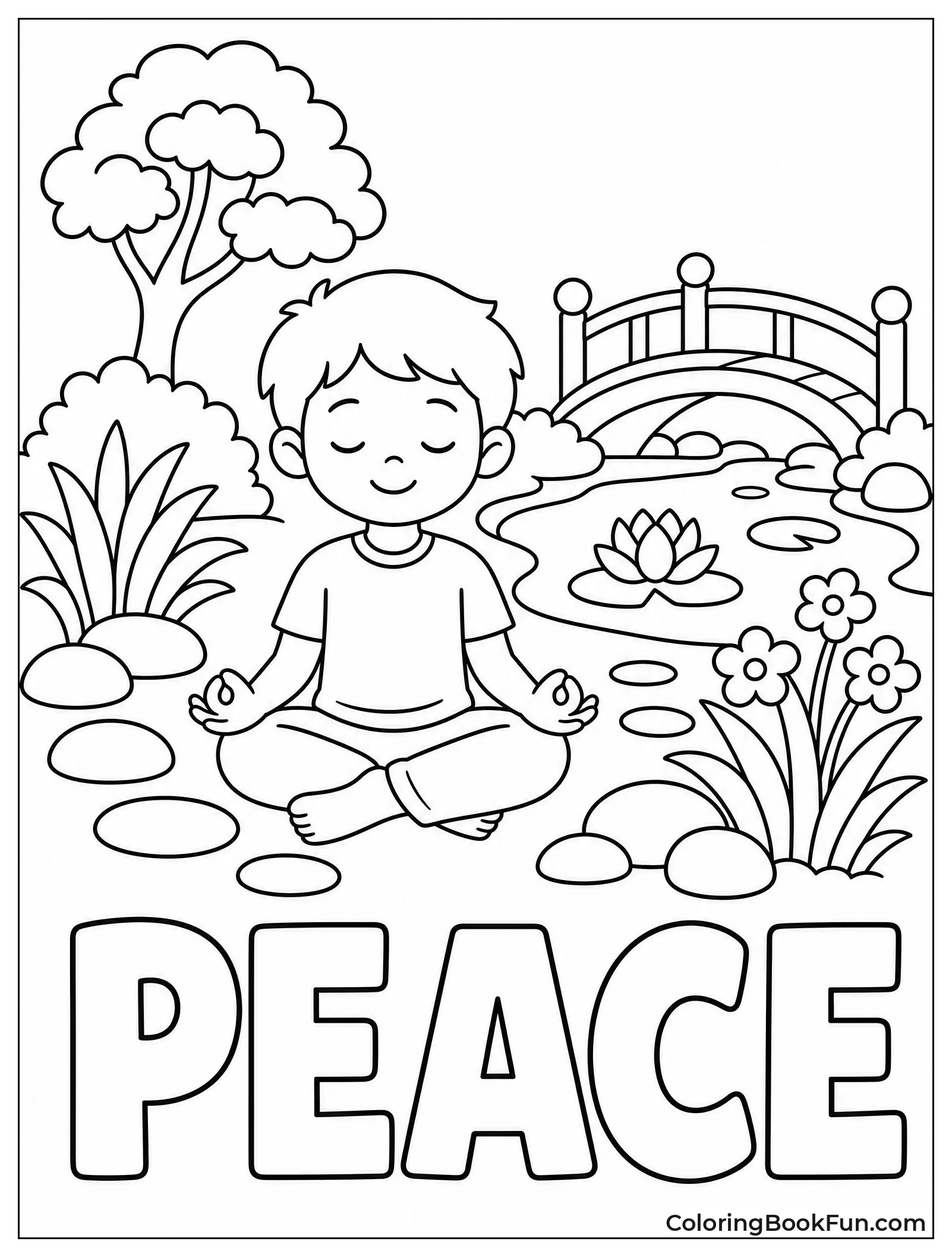 Child Sitting in Zen Garden