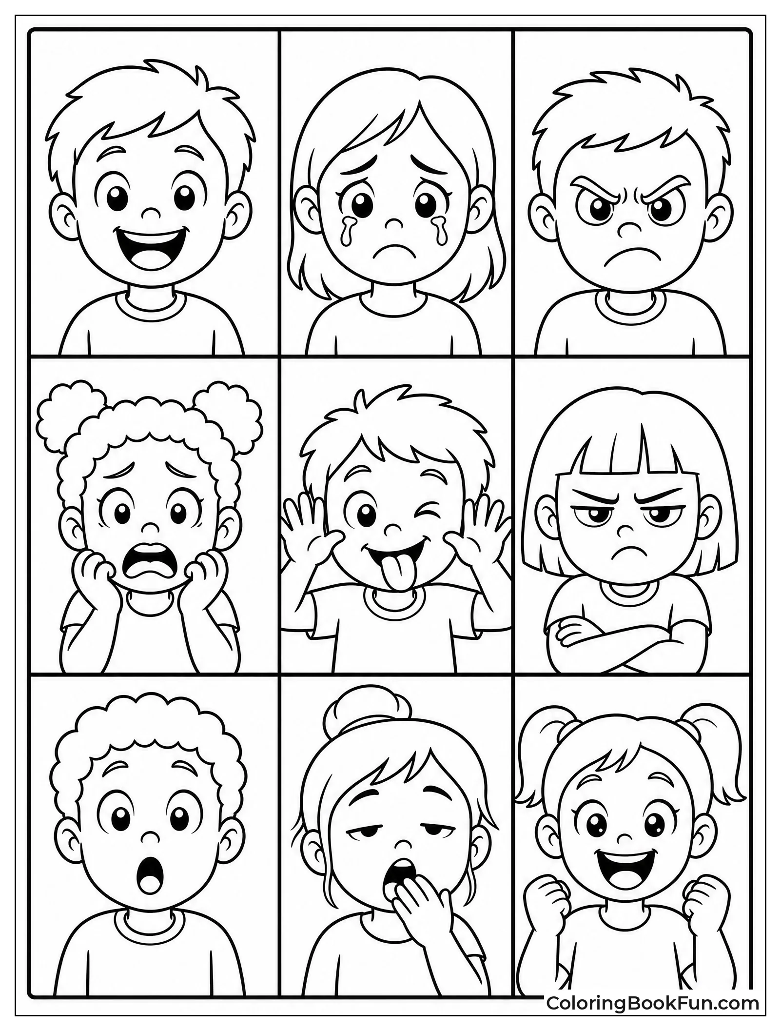 Grid of Nine Feeling Faces