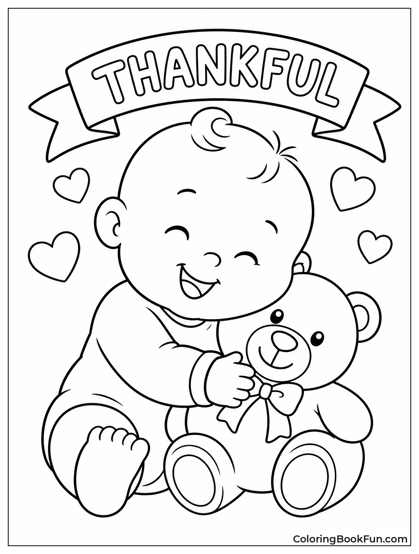 Baby Hugging Thankful Teddy Bear