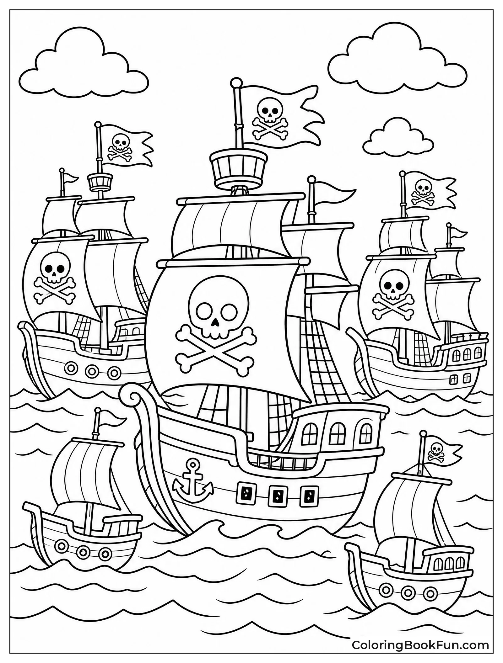 Fleet of Pirate Ships Sailing Together