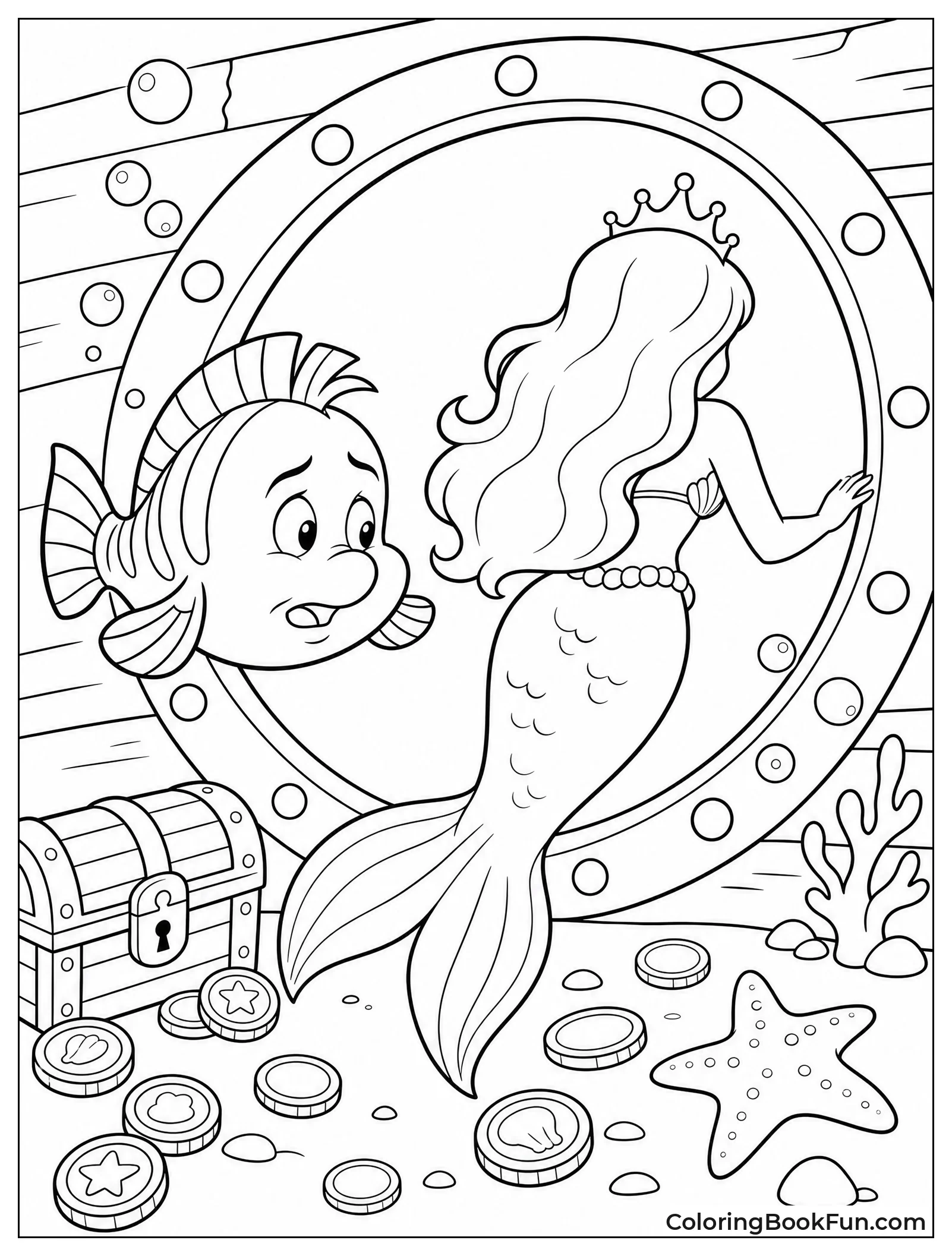 Flounder Exploring Sunken Pirate Ship