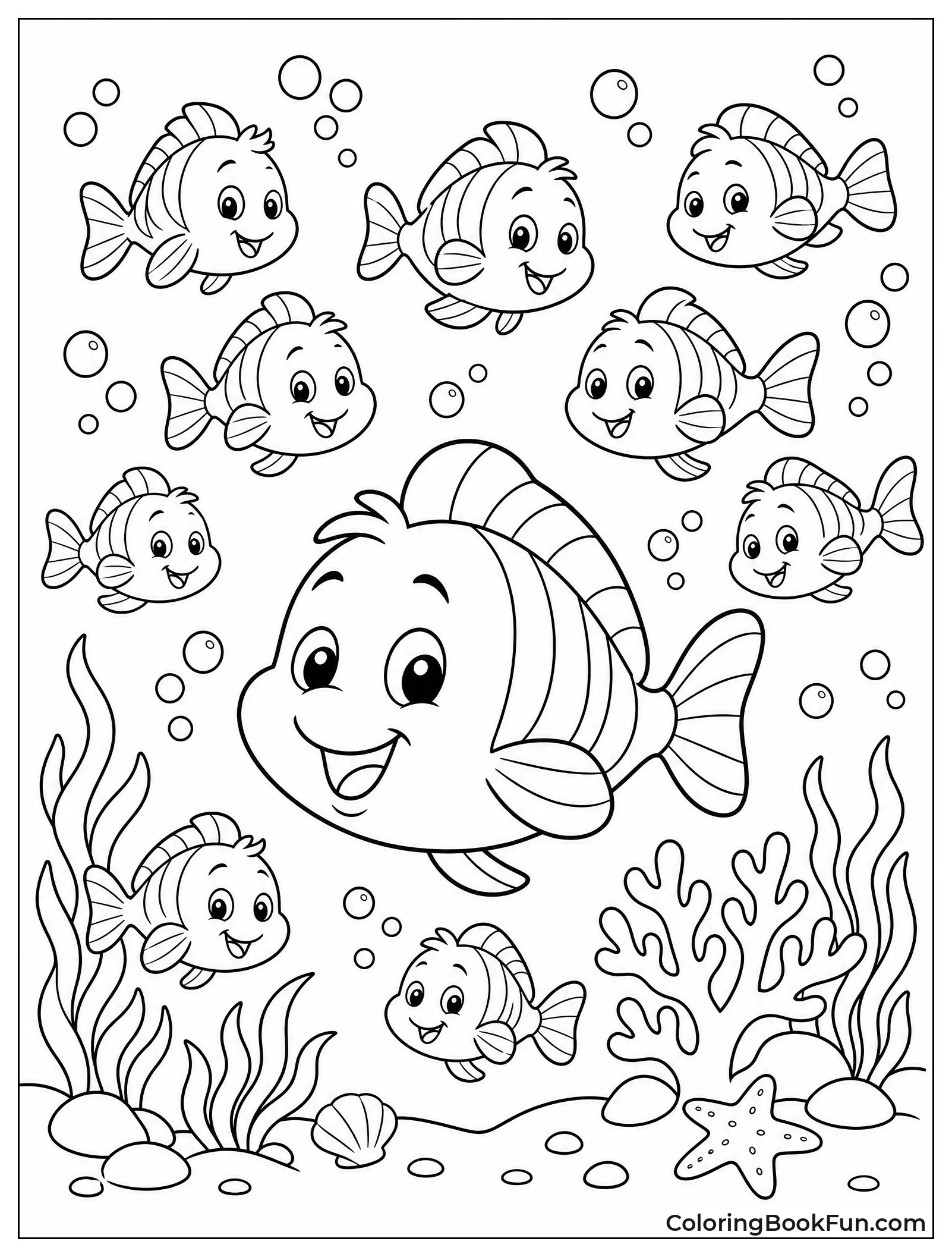 Flounder Swimming with Family