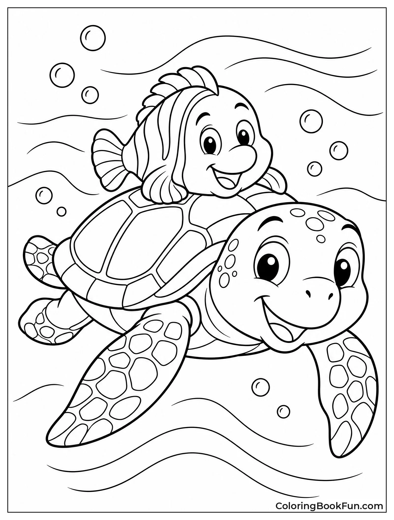 Flounder Riding Gentle Sea Turtle