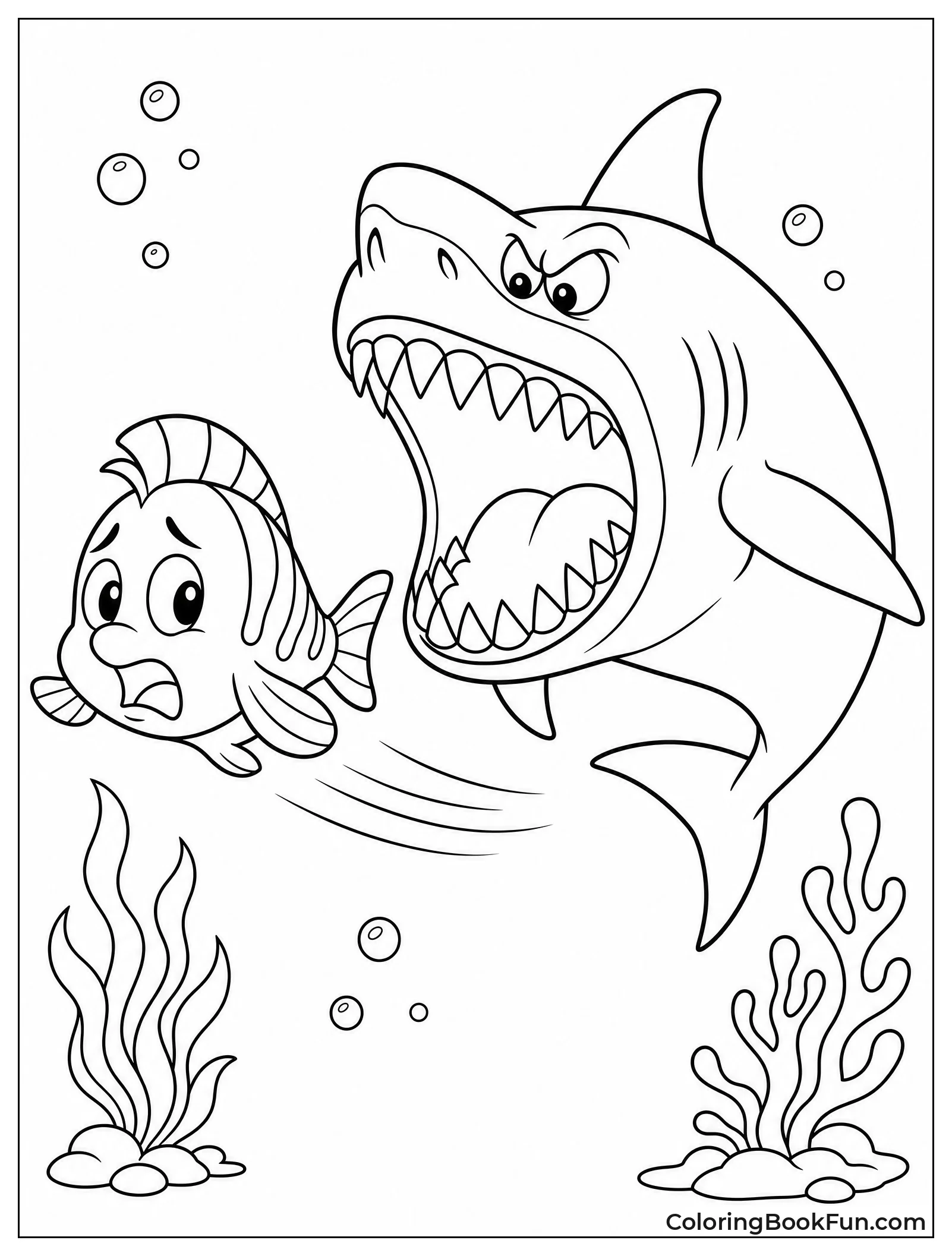 Flounder Swimming Away from Shark