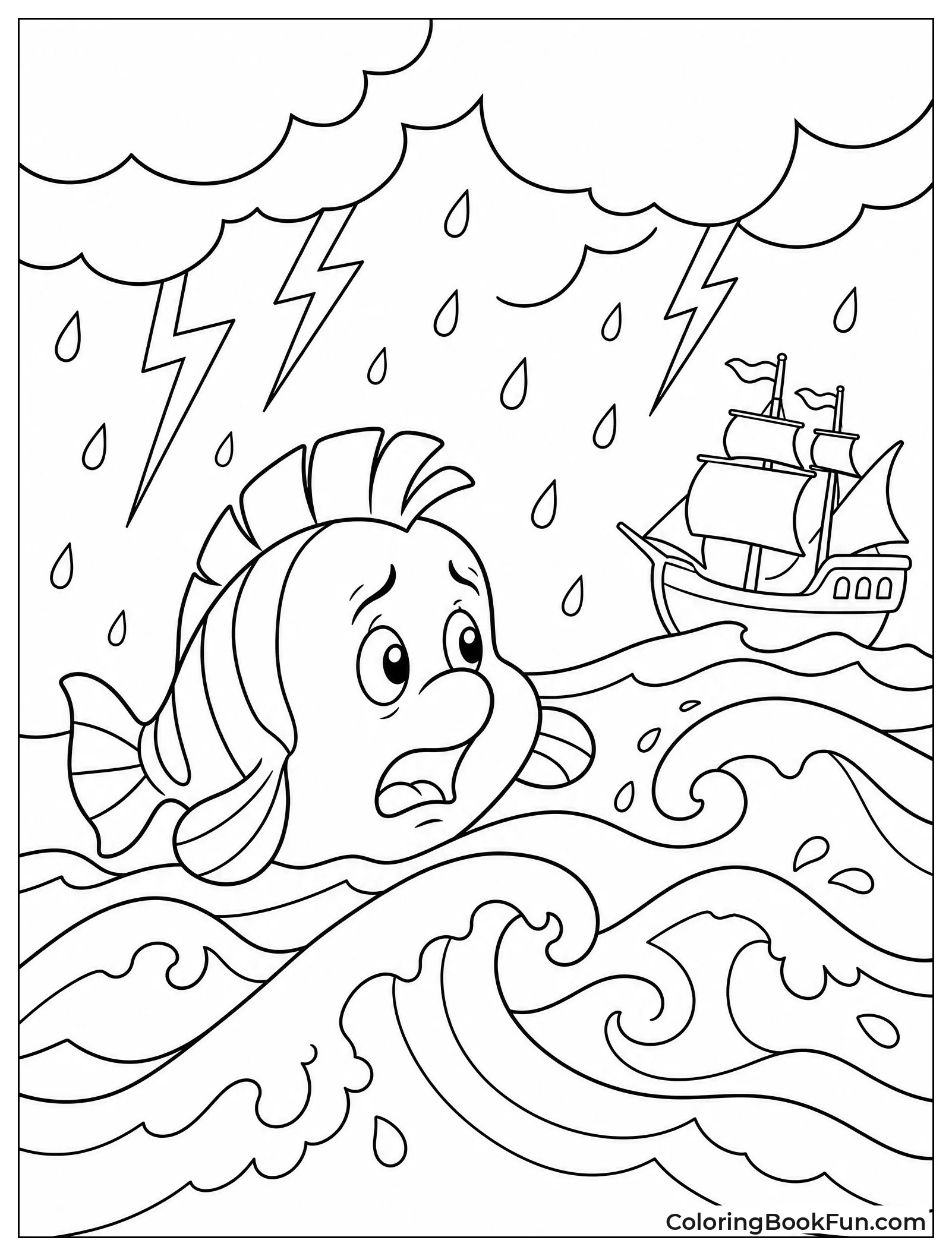 Flounder in Stormy Ocean Waves
