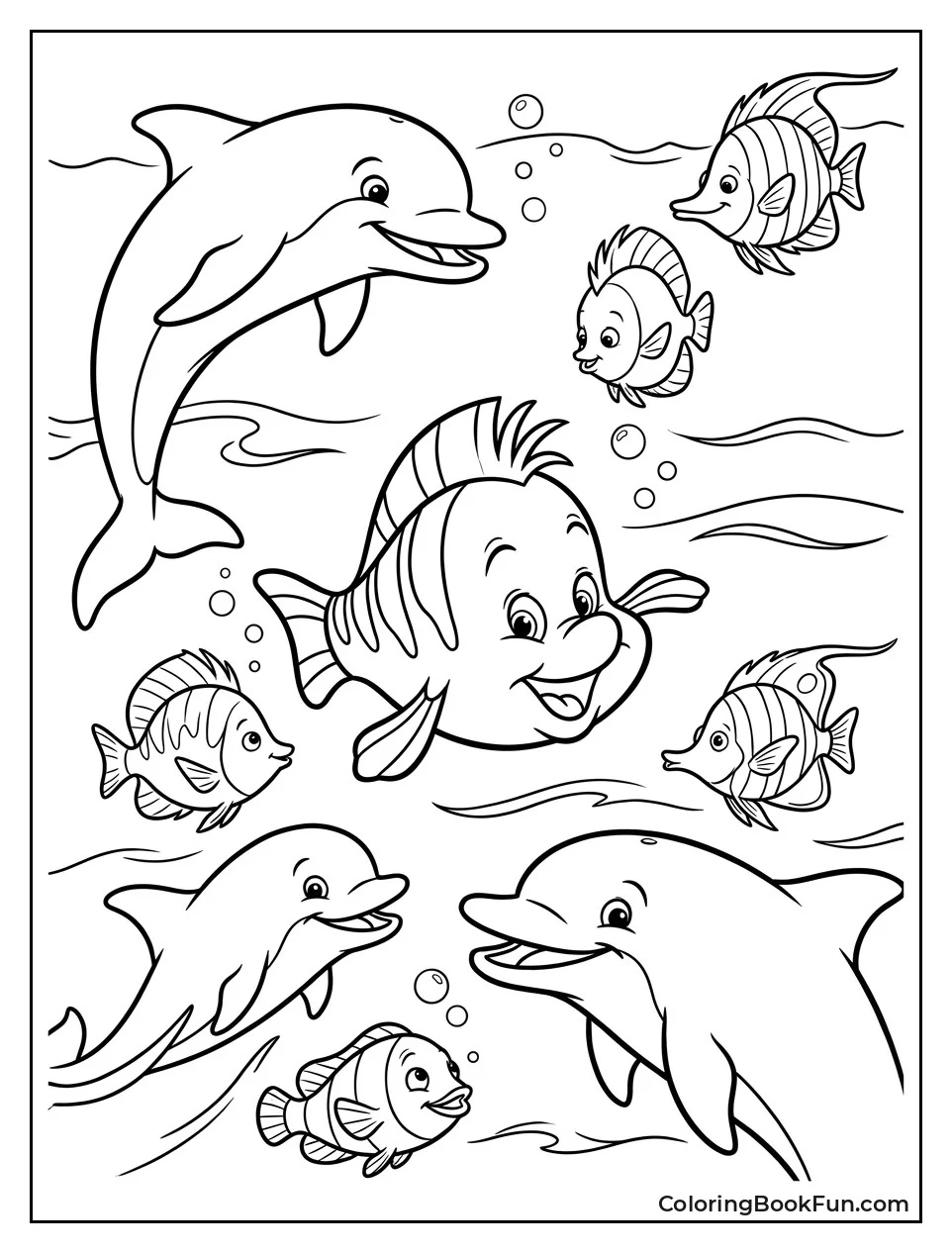 Flounder Swimming with Dolphins