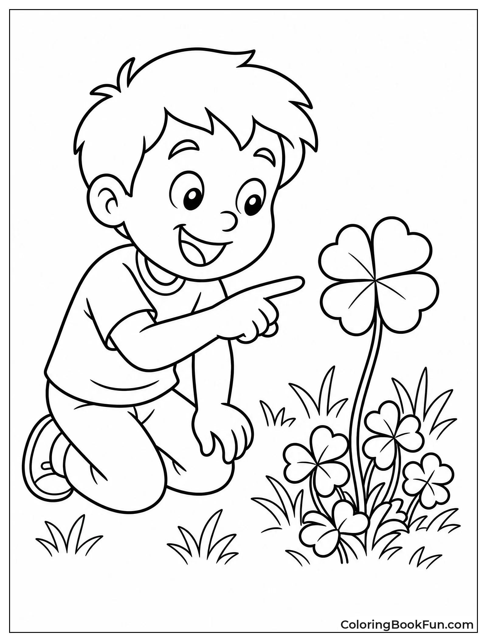Child Pointing at a Lucky Clover