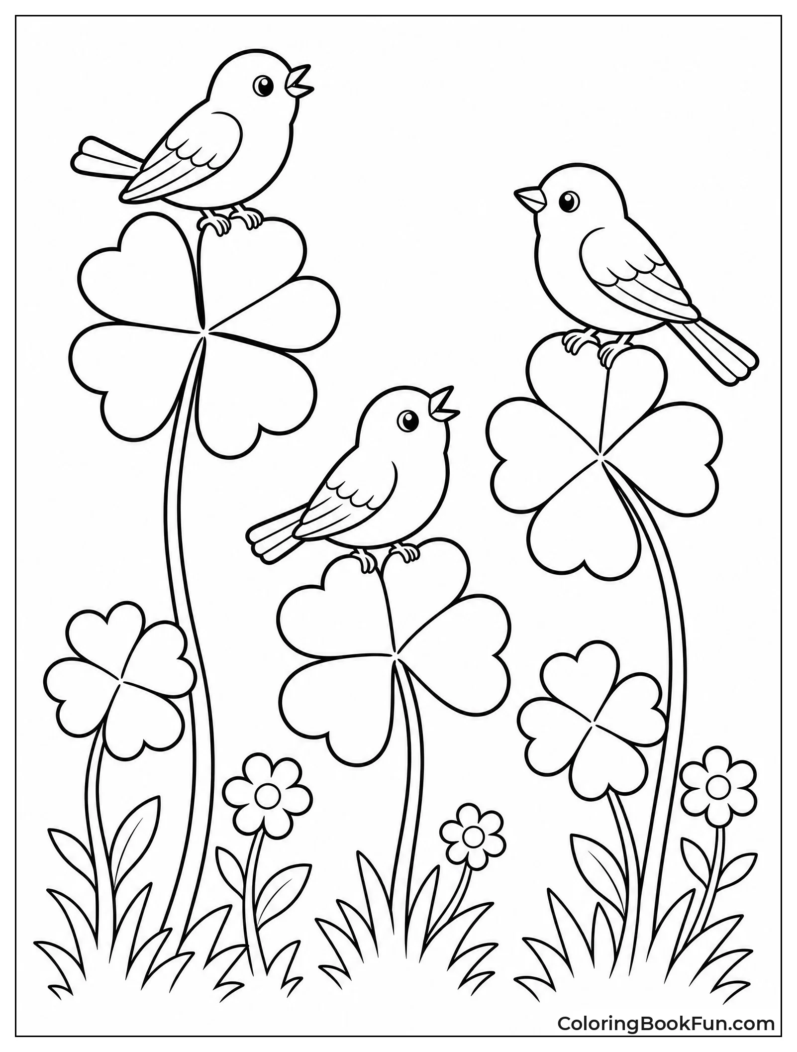 Birds Perched on Clover Stems