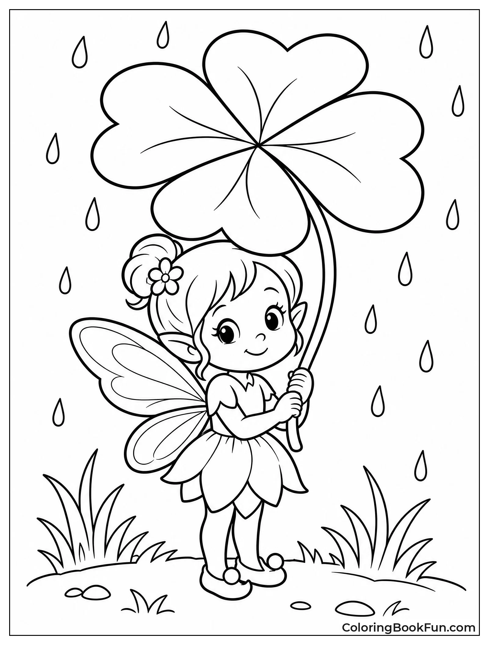 Fairy Sheltering Under a Clover Leaf