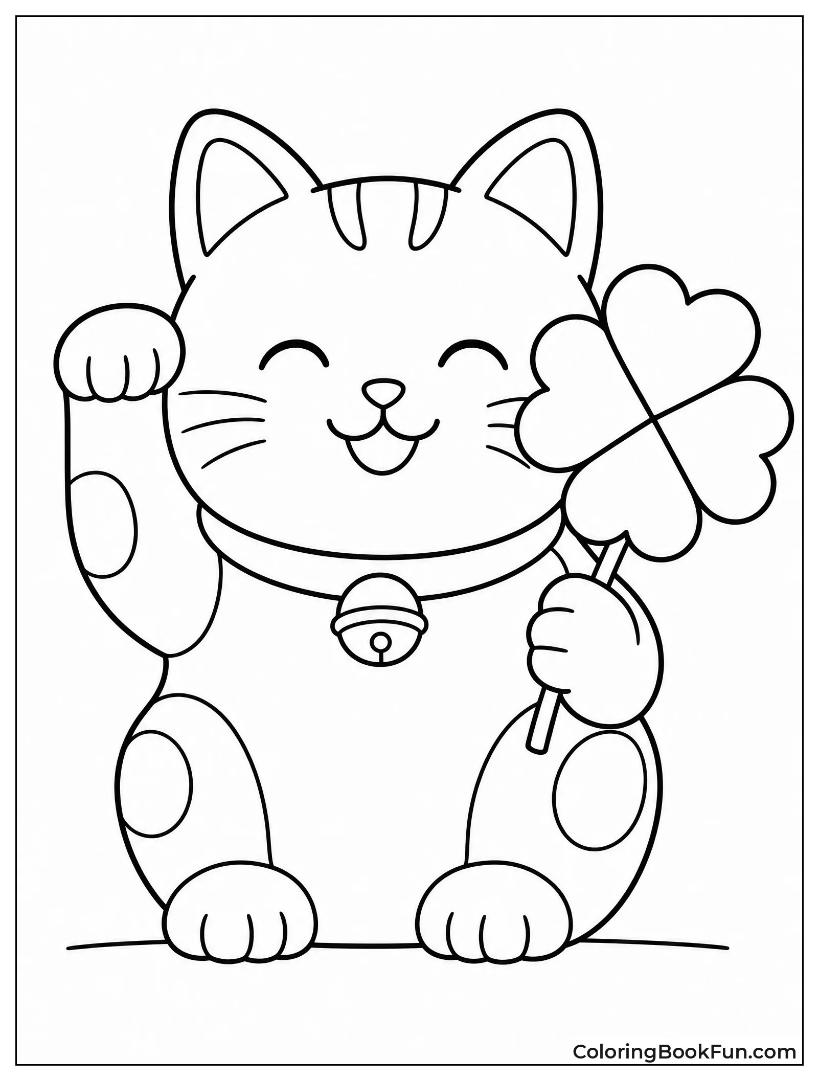 Lucky Cat Holding a Four Leaf Clover