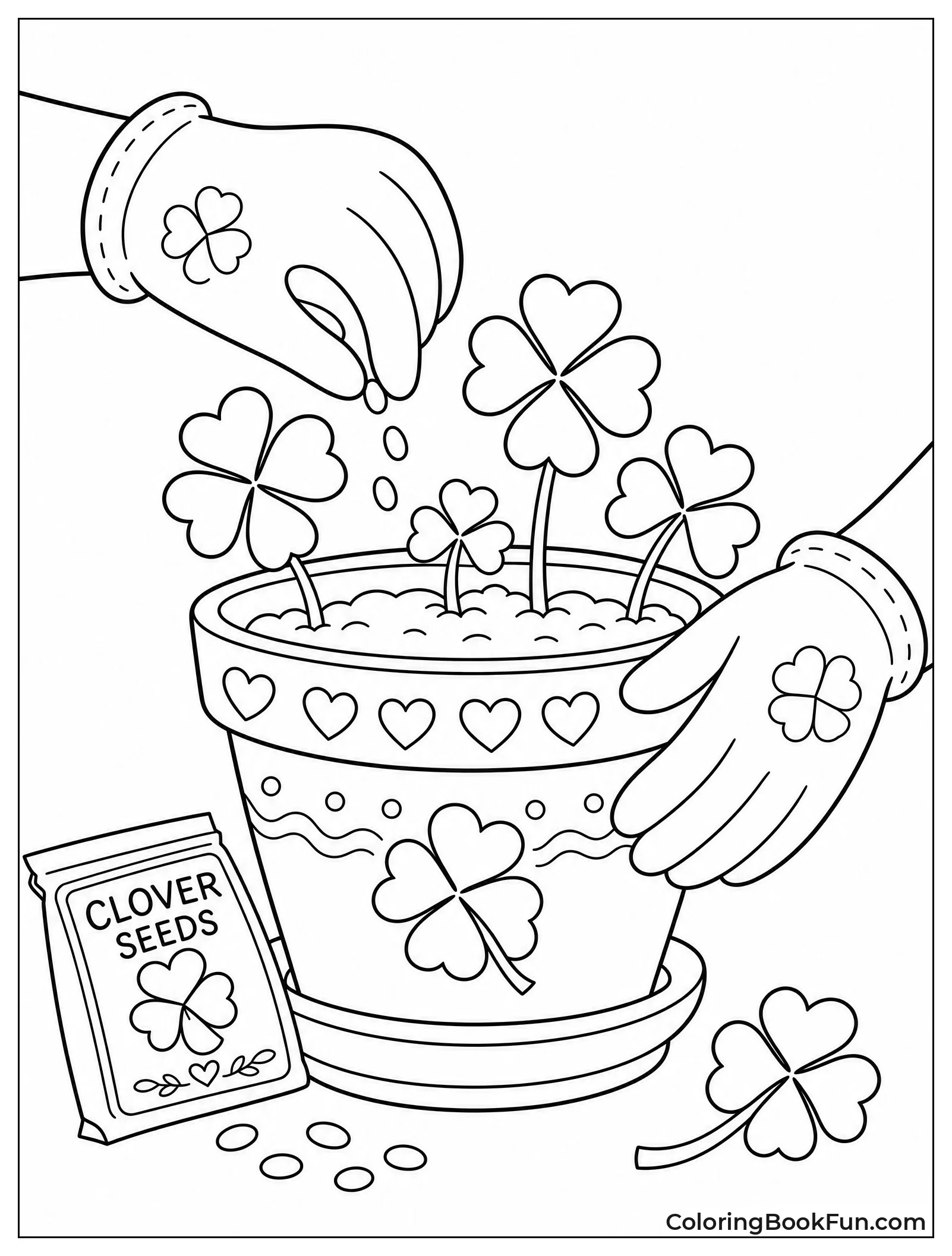 Gloved Hands Planting Clover Seeds