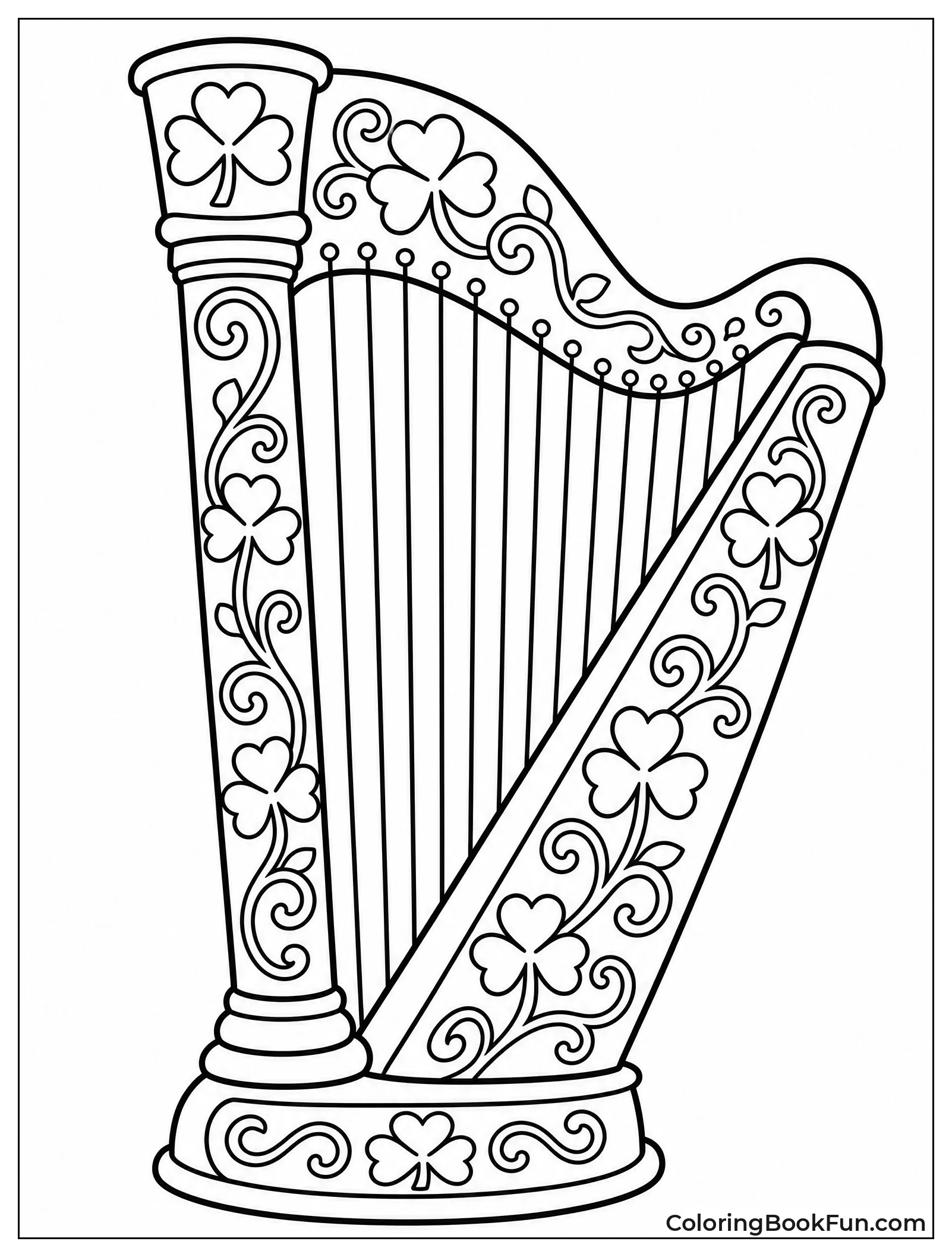 Harp Carved with Clovers and Vines