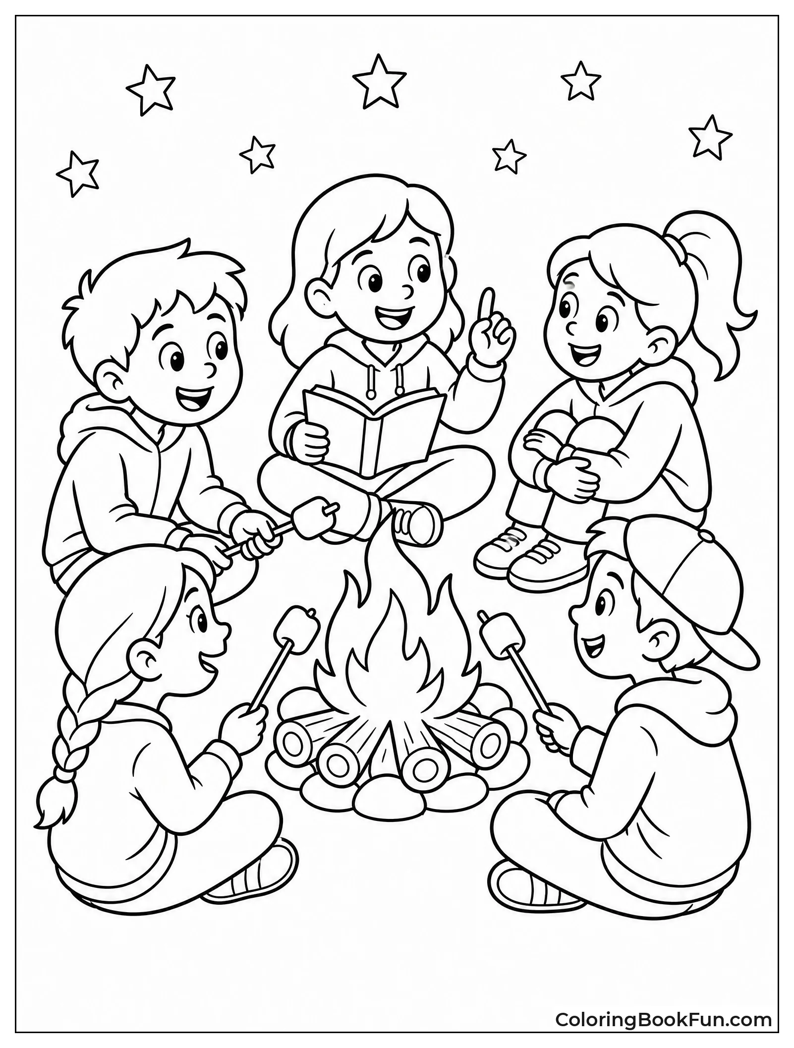 Friends Roasting Marshmallows by the Campfire