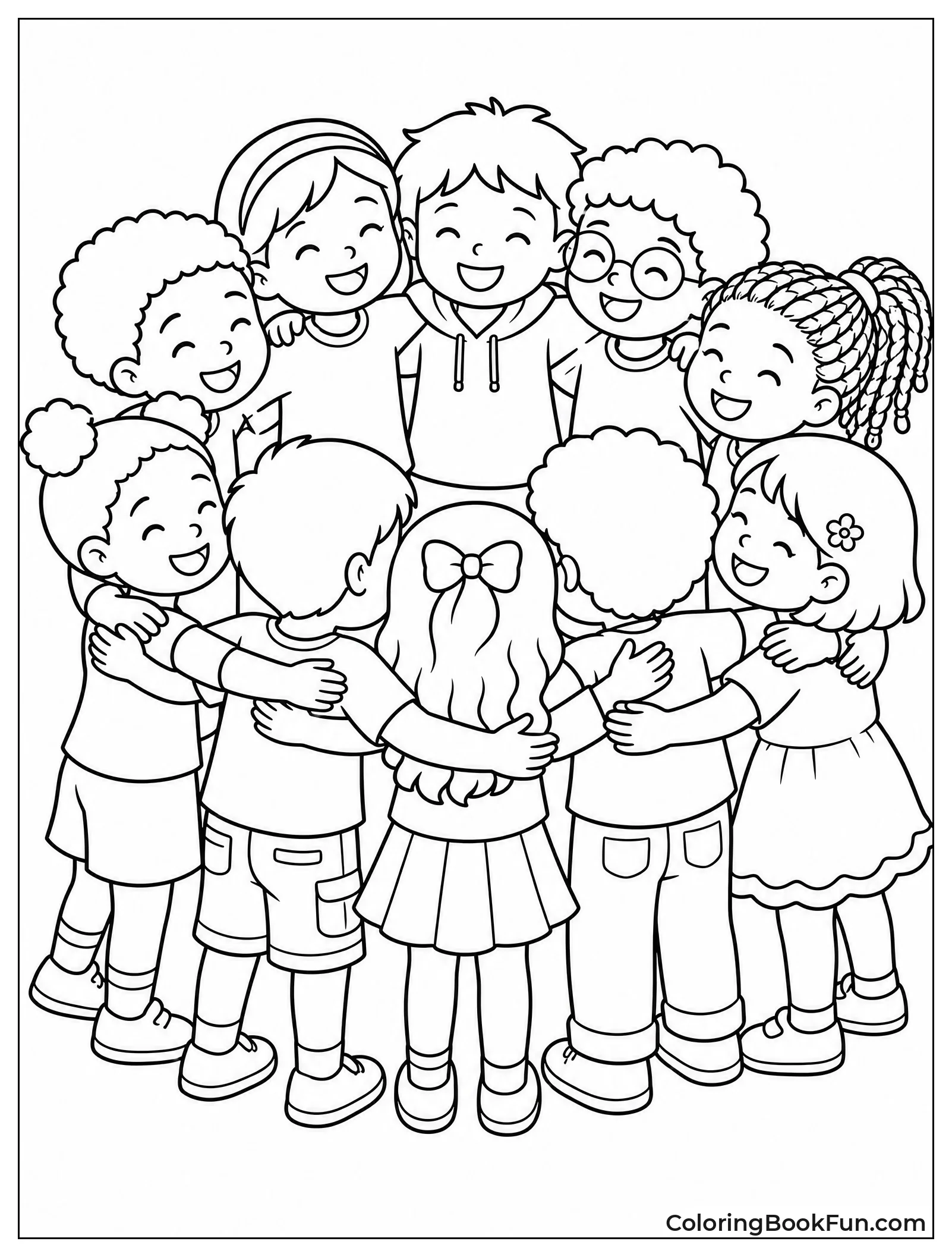 Big Group Hug with Many Kids