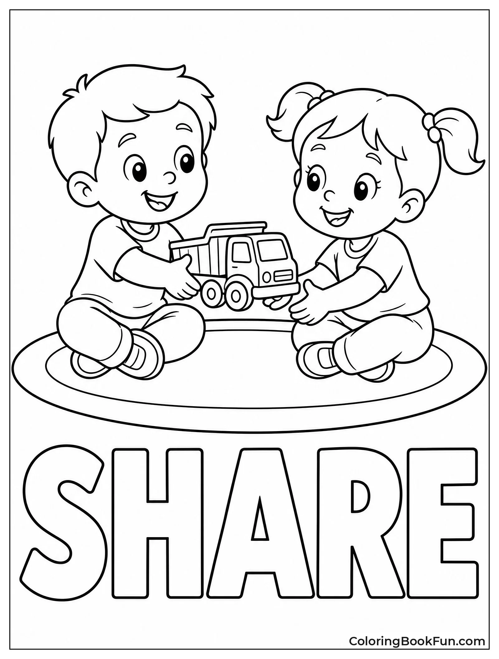 Toddlers Sharing a Toy Truck