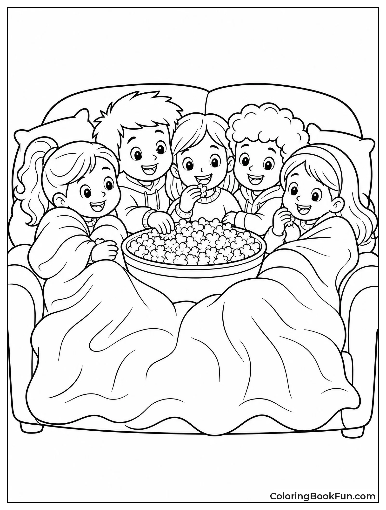 Friends Sharing Popcorn During Movie Night