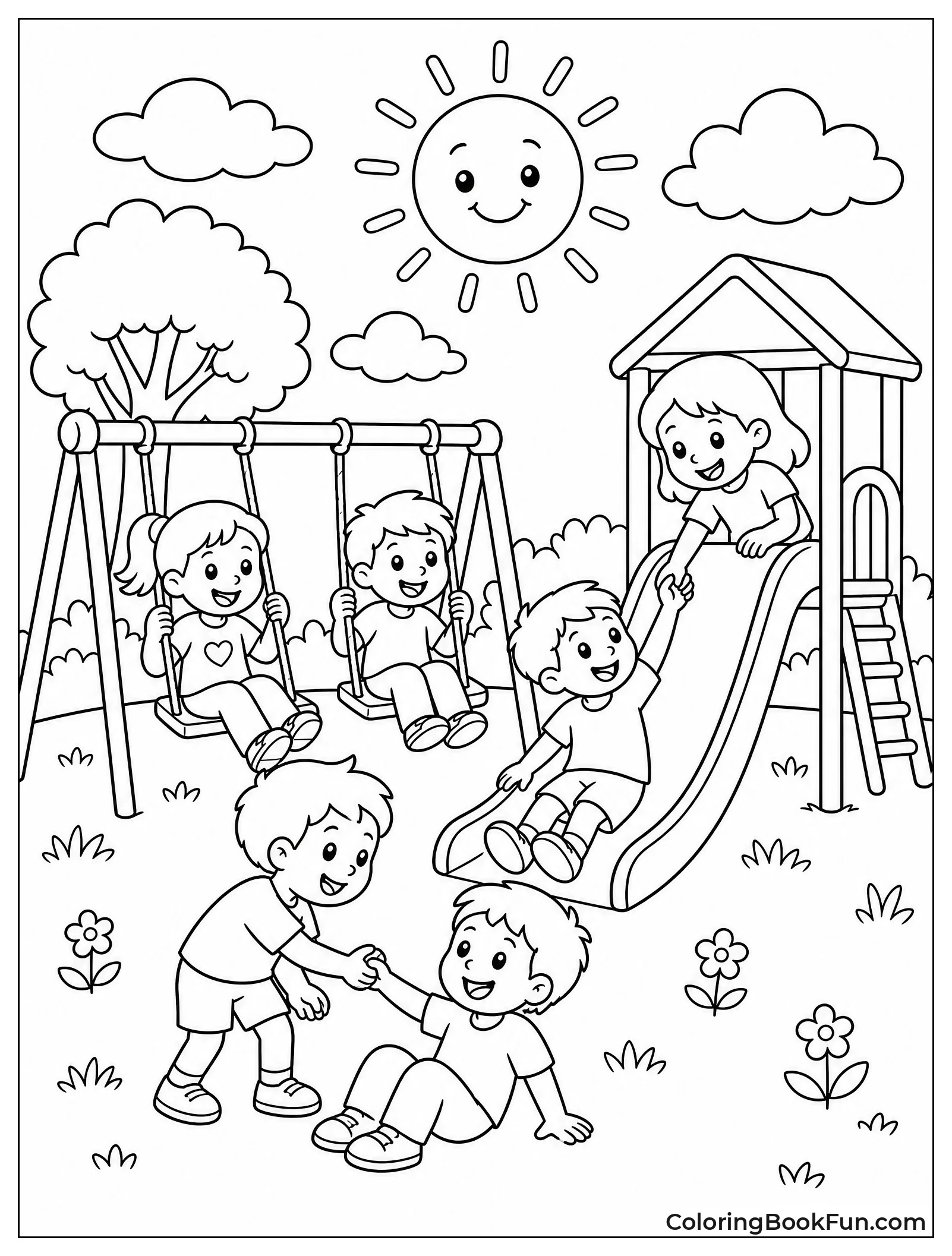 Playing on Swings at the Park